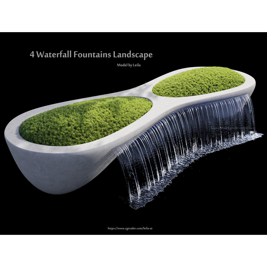 Waterfall Fountains 3D Model – Modern Landscape, Outdoor Features, FBX, OBJ - View 4