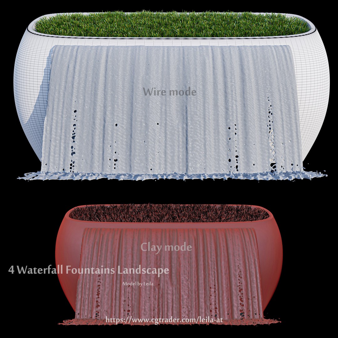 Waterfall Fountains 3D Model – Modern Landscape, Outdoor Features, FBX, OBJ - View 5