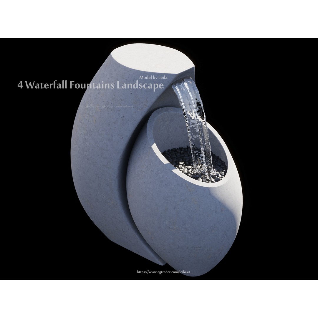 Waterfall Fountains 3D Model – Modern Landscape, Outdoor Features, FBX, OBJ - View 6