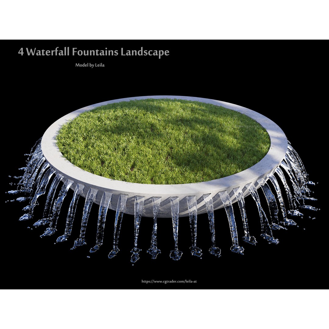 Waterfall Fountains 3D Model – Modern Landscape, Outdoor Features, FBX, OBJ - View 7