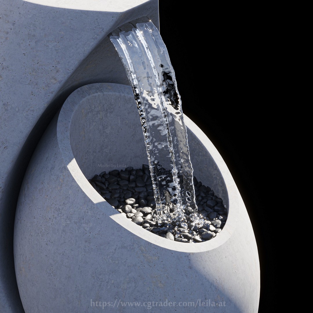Waterfall Fountains 3D Model – Modern Landscape, Outdoor Features, FBX, OBJ - View 8
