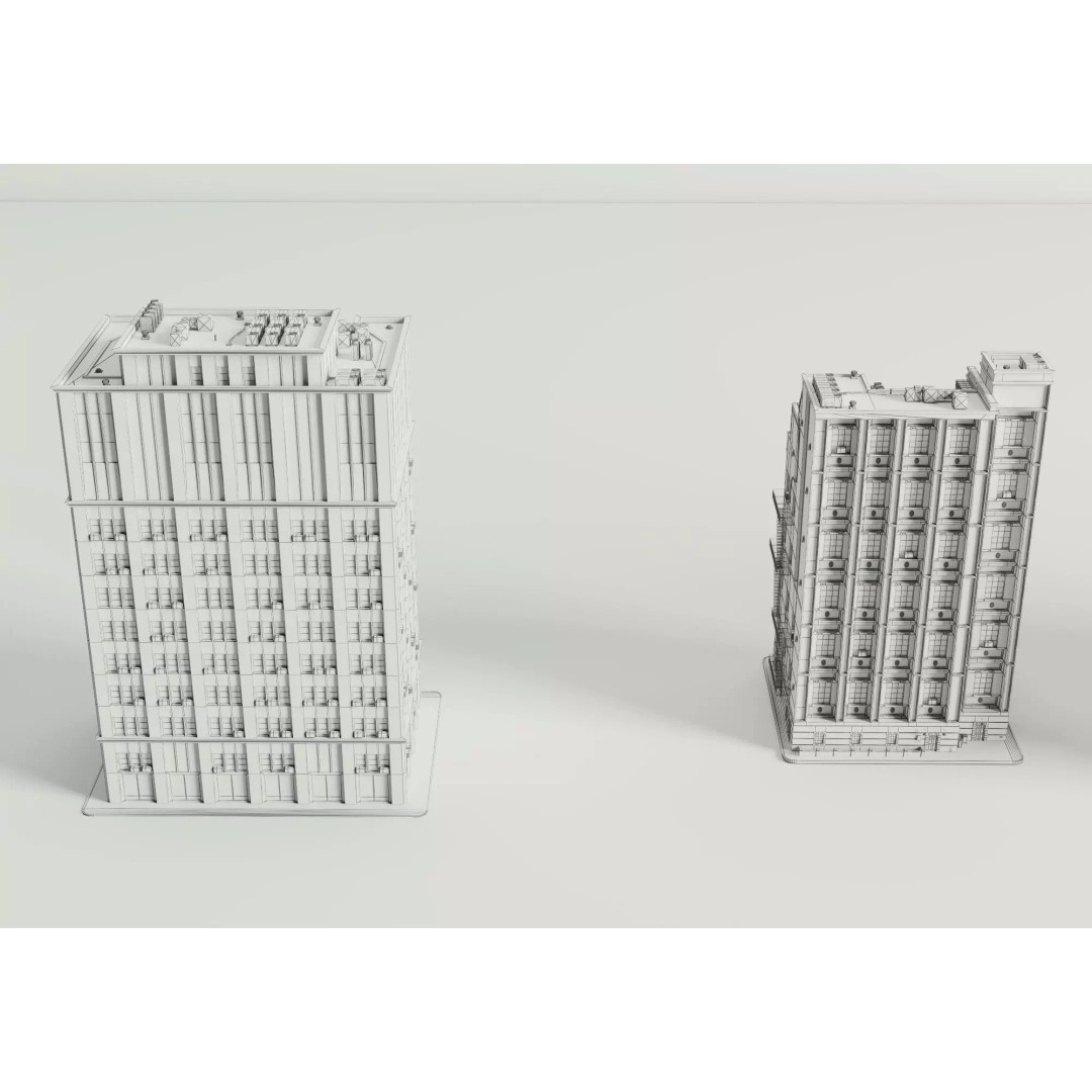 Classic American Apartment Buildings 3D Model – Low Poly Urban Asset, FBX - View 14