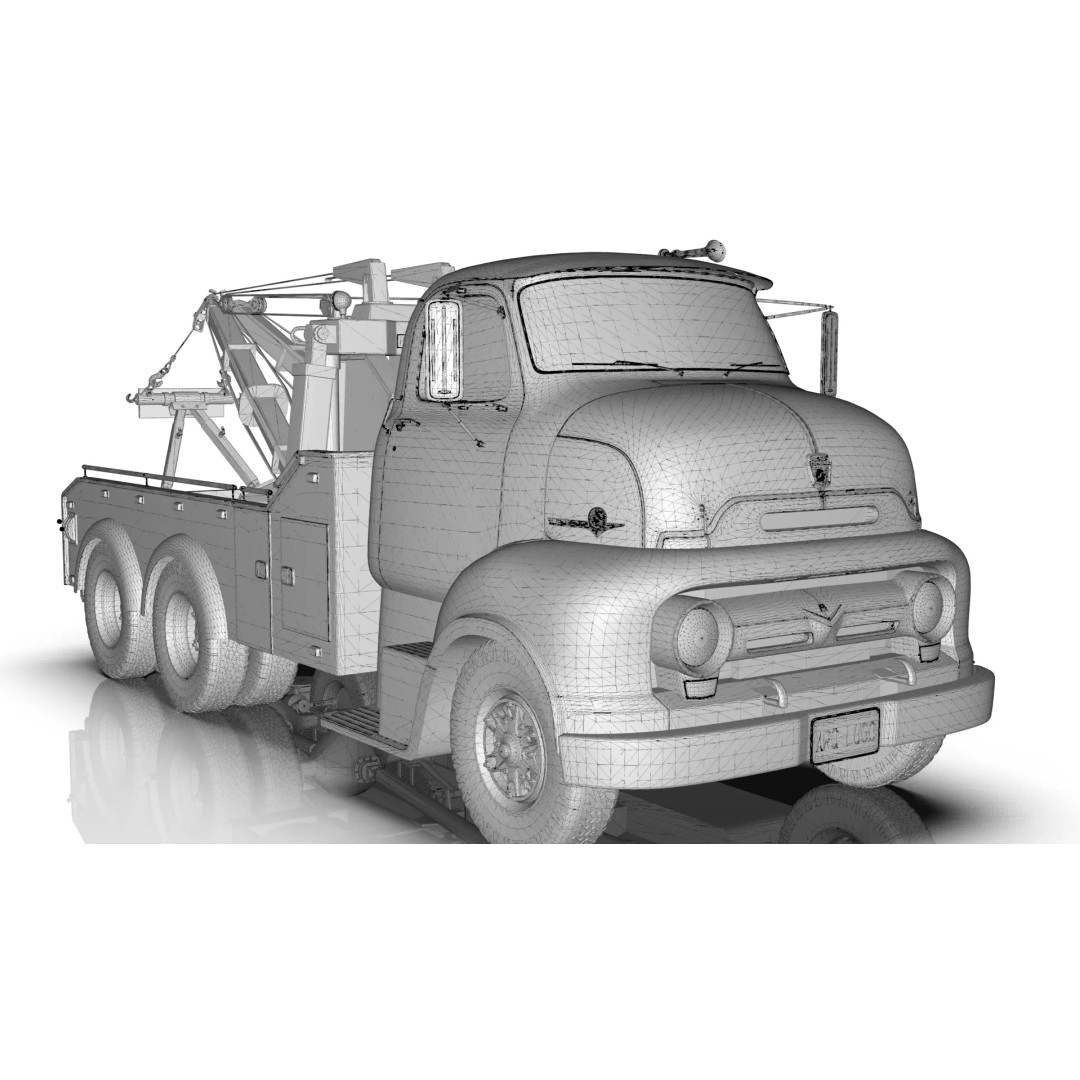 Vintage COE Tandem Axle Wrecker Truck 3D Model – Classic Design, Blender, Game-Ready