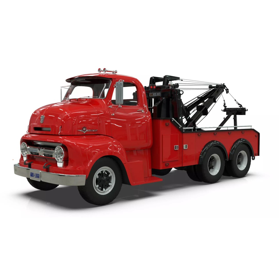 Vintage COE Tandem Axle Wrecker Truck 3D Model – Classic Design, Blender, Game-Ready - View 11