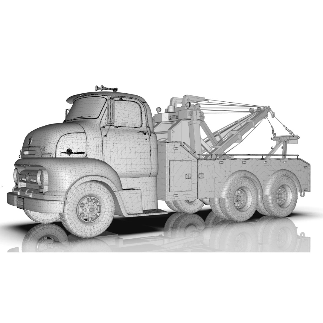 Vintage COE Tandem Axle Wrecker Truck 3D Model – Classic Design, Blender, Game-Ready - View 22