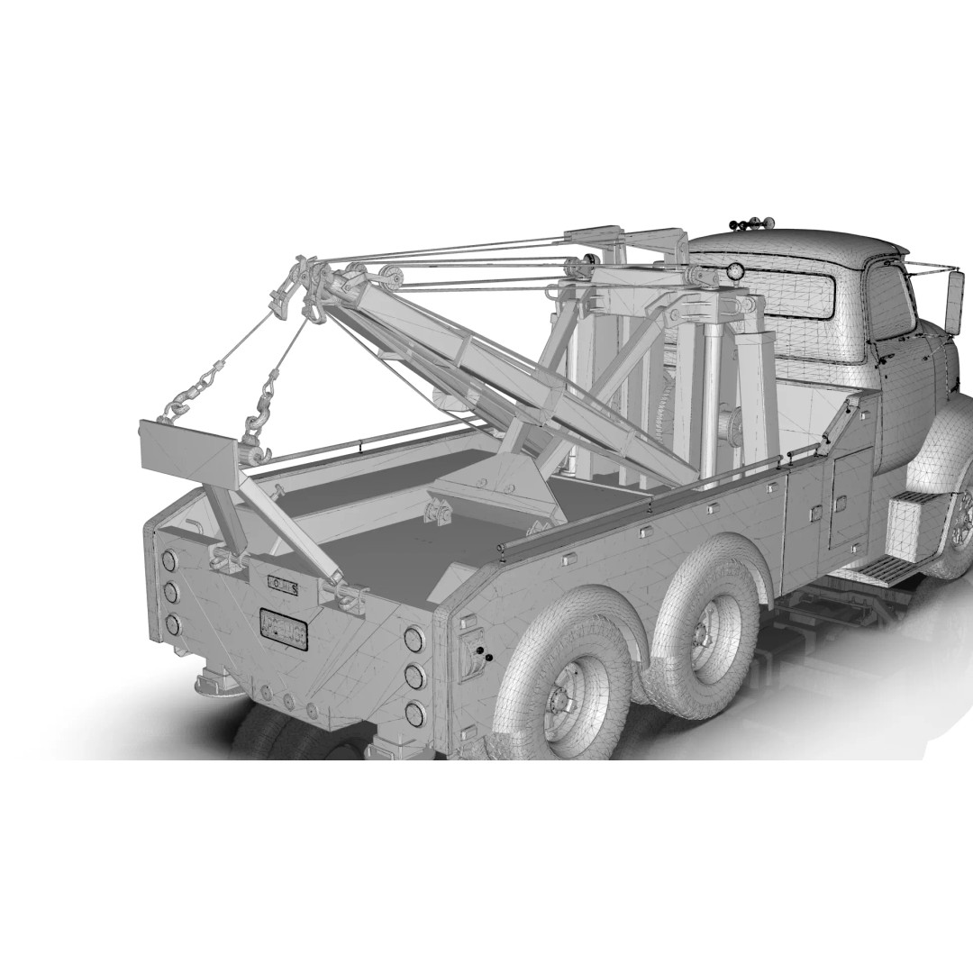 Vintage COE Tandem Axle Wrecker Truck 3D Model – Classic Design, Blender, Game-Ready - View 25