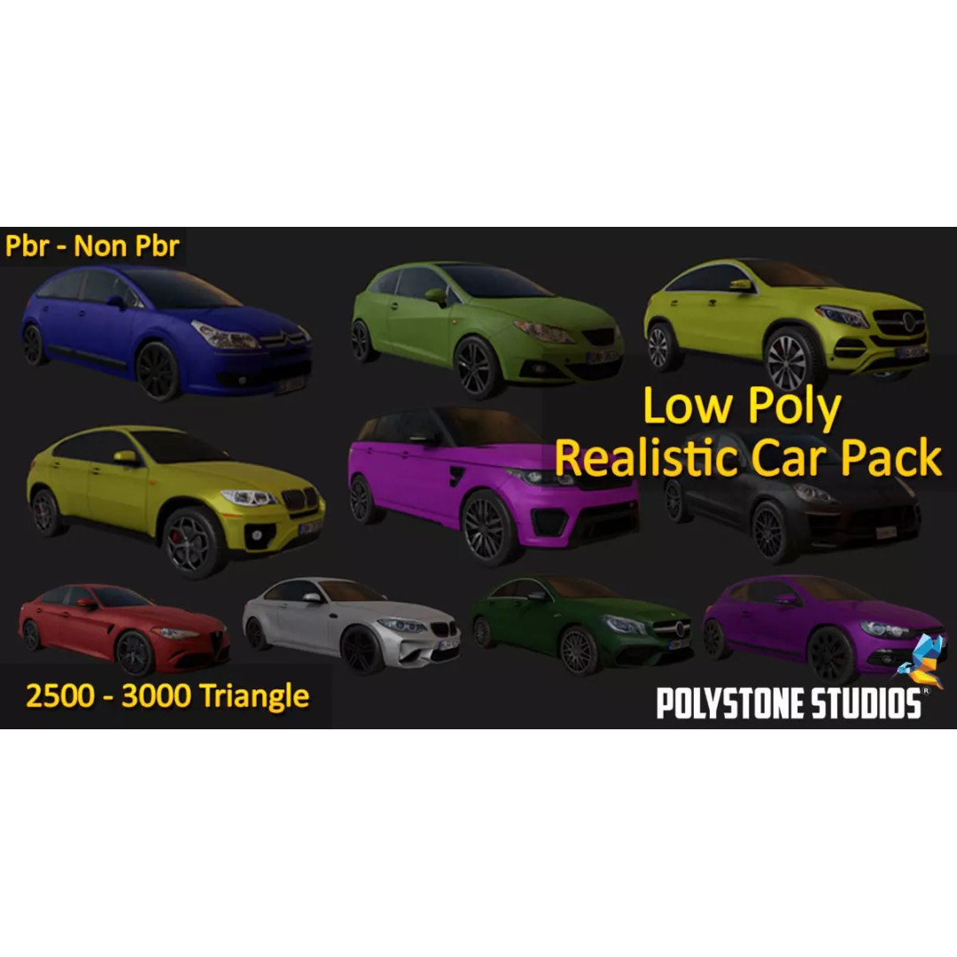 Low Poly Realistic Car Pack 3D Model – Game Ready, PBR Textures - View 2