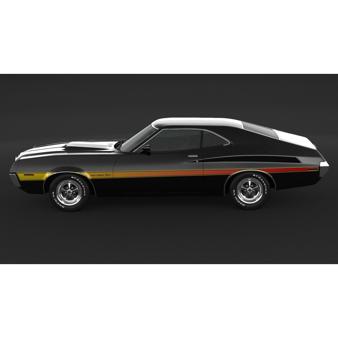 Ford Gran Torino Sport 3D Model – High Poly Game Asset, FBX, OBJ - View 10