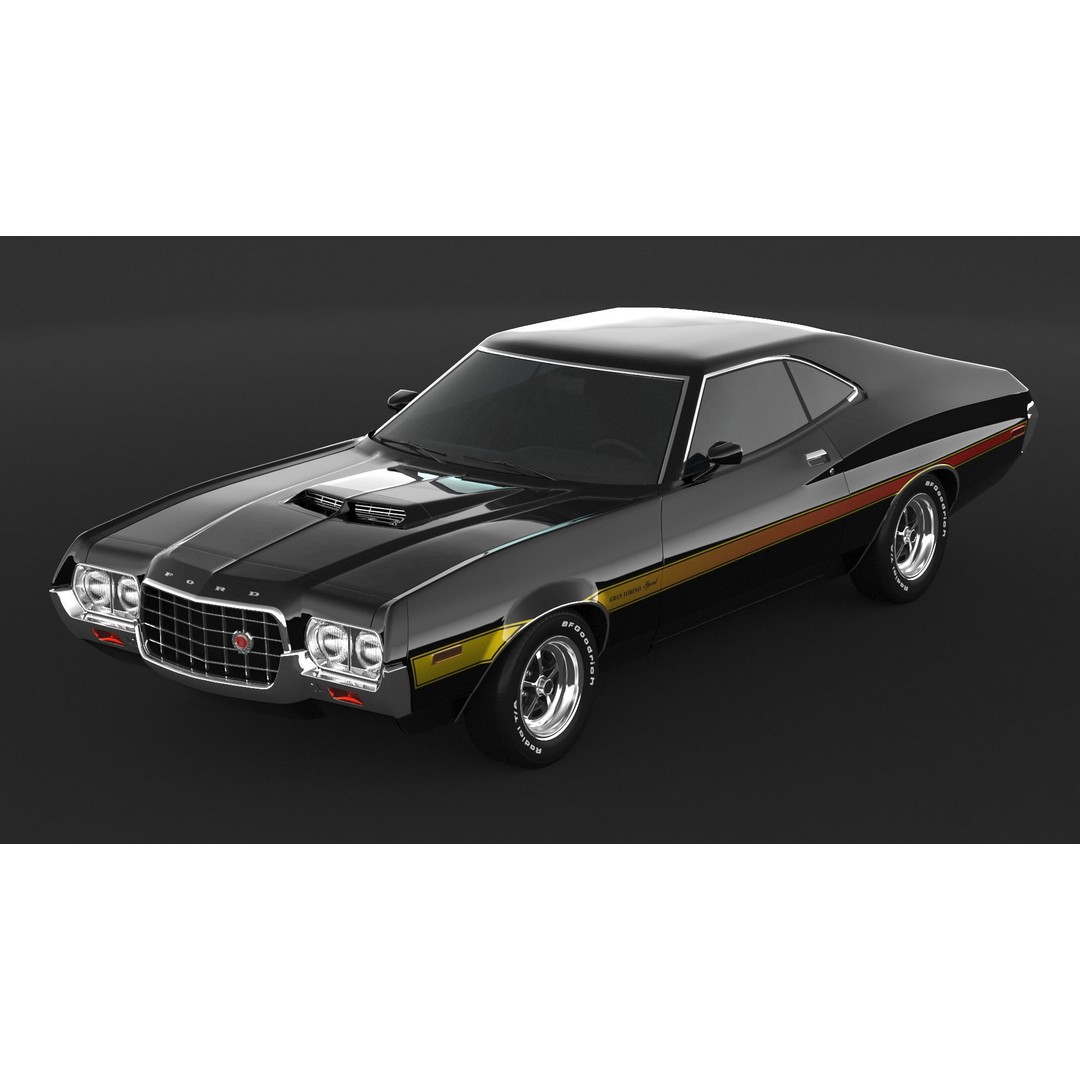 Ford Gran Torino Sport 3D Model – High Poly Game Asset, FBX, OBJ - View 11