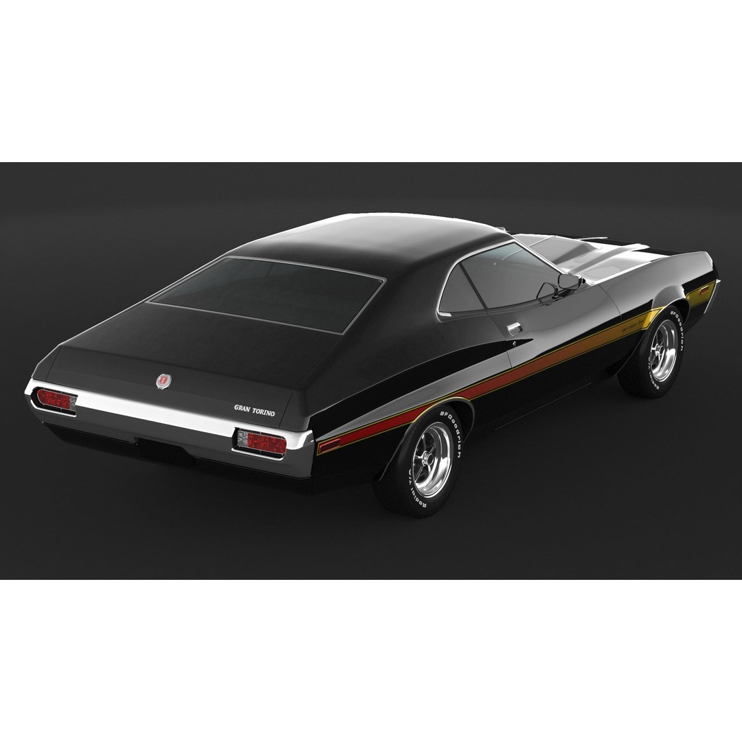 Ford Gran Torino Sport 3D Model – High Poly Game Asset, FBX, OBJ - View 12