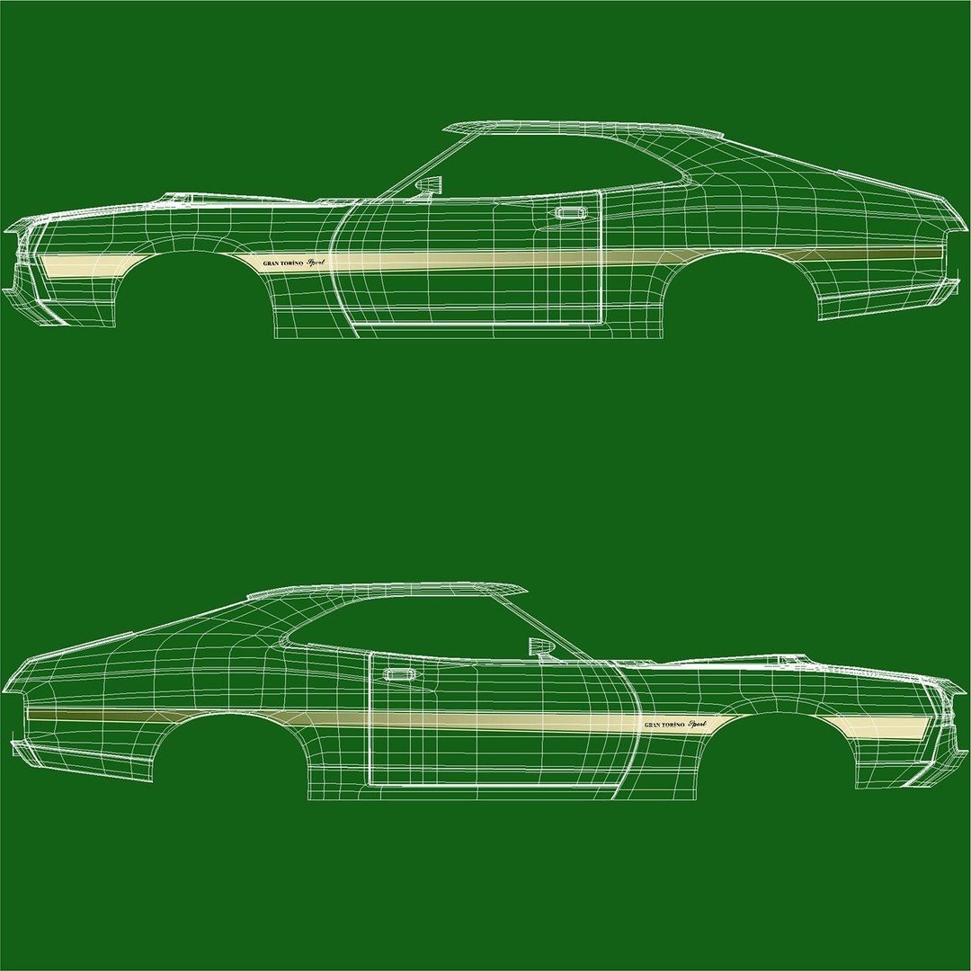 Ford Gran Torino Sport 3D Model – High Poly Game Asset, FBX, OBJ - View 16