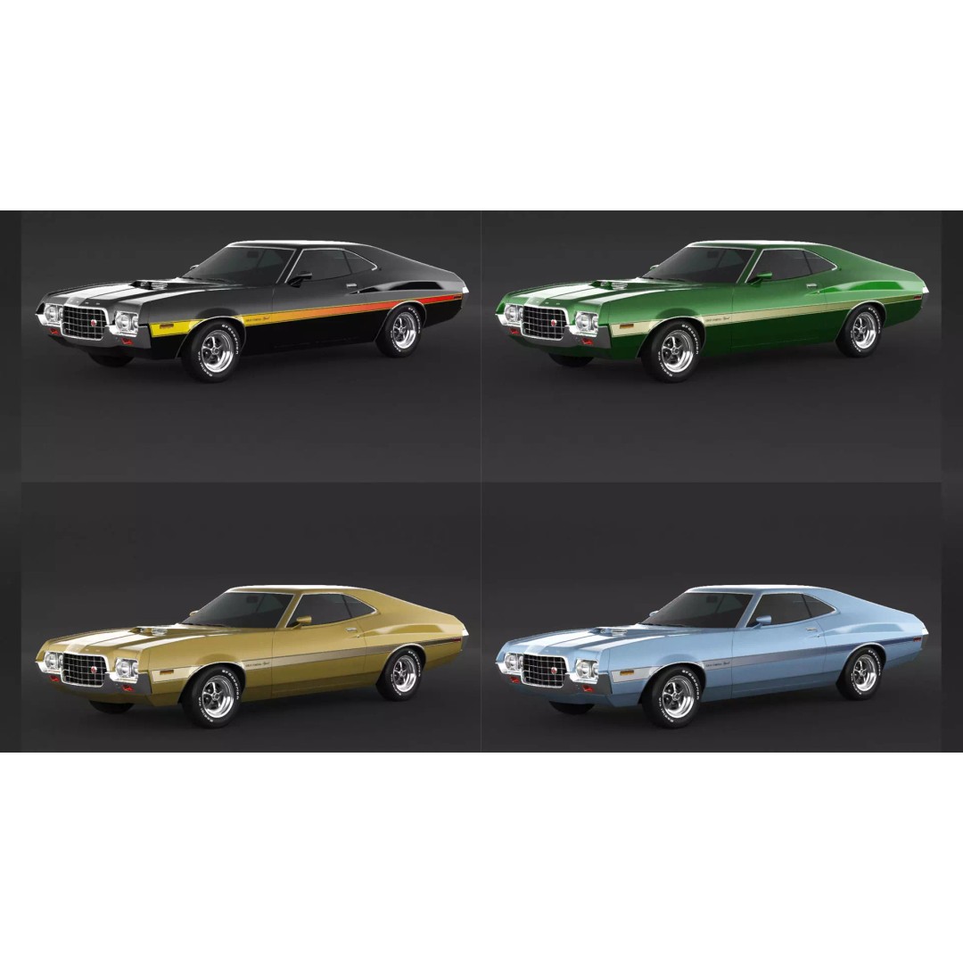 Ford Gran Torino Sport 3D Model – High Poly Game Asset, FBX, OBJ - View 2