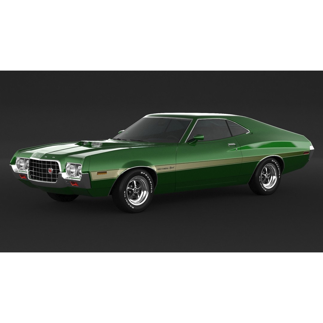 Ford Gran Torino Sport 3D Model – High Poly Game Asset, FBX, OBJ - View 3