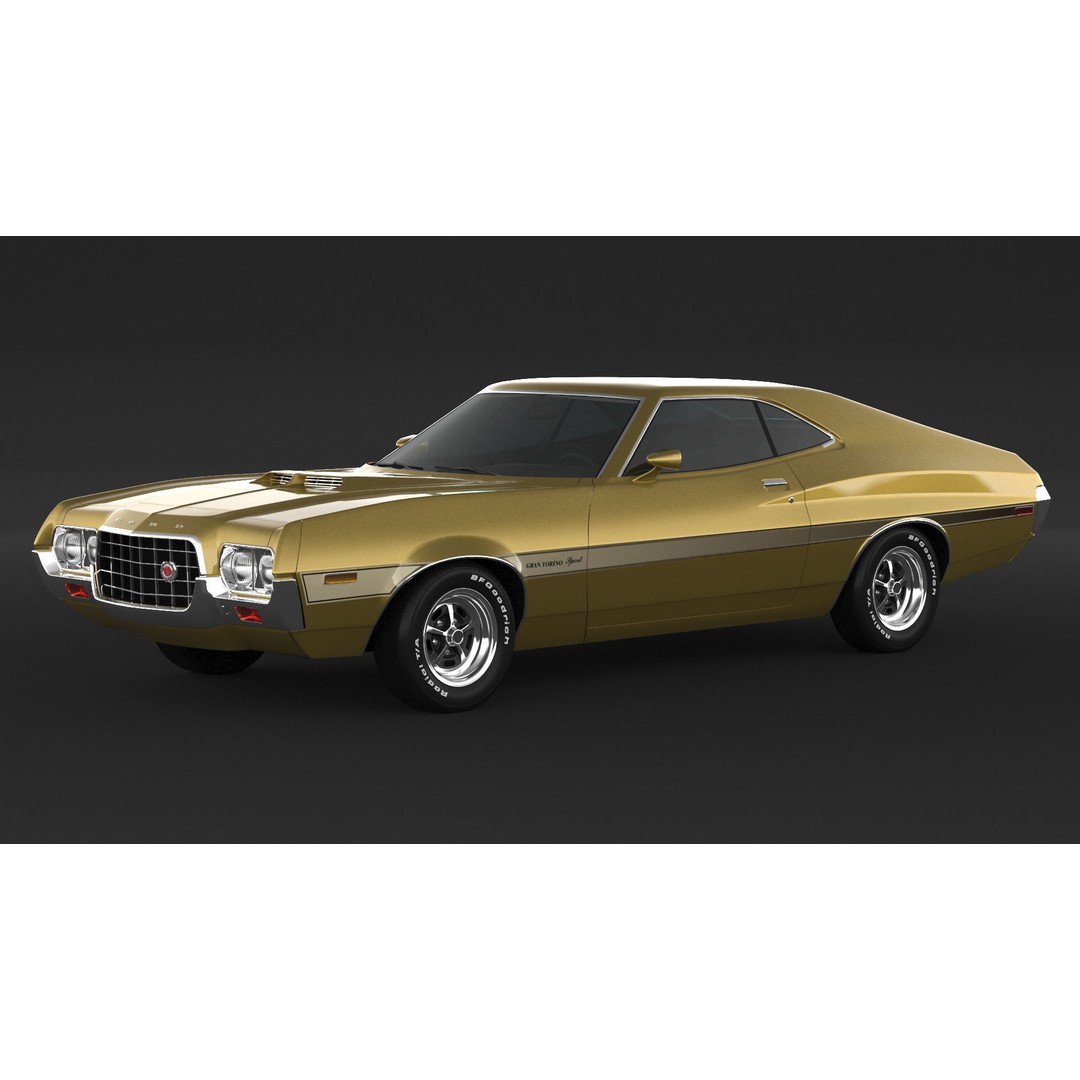 Ford Gran Torino Sport 3D Model – High Poly Game Asset, FBX, OBJ - View 4