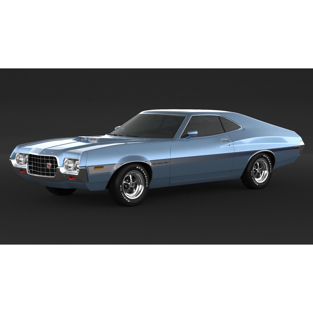 Ford Gran Torino Sport 3D Model – High Poly Game Asset, FBX, OBJ - View 5