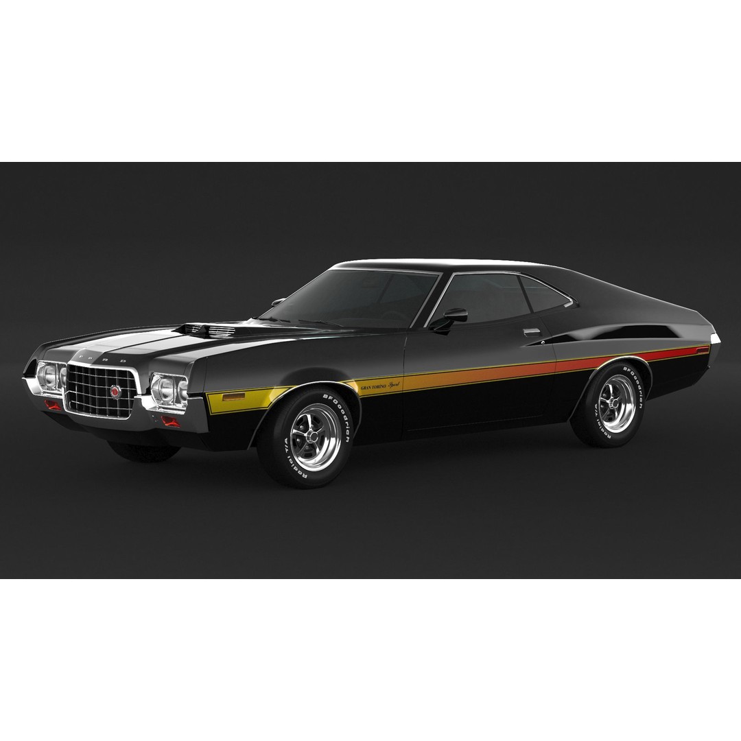 Ford Gran Torino Sport 3D Model – High Poly Game Asset, FBX, OBJ - View 6