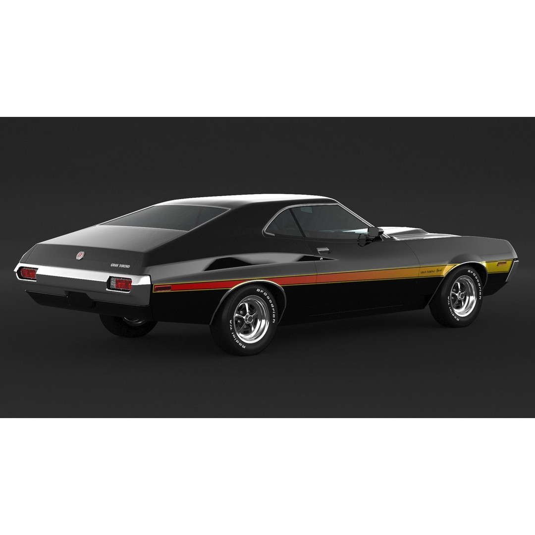 Ford Gran Torino Sport 3D Model – High Poly Game Asset, FBX, OBJ - View 7