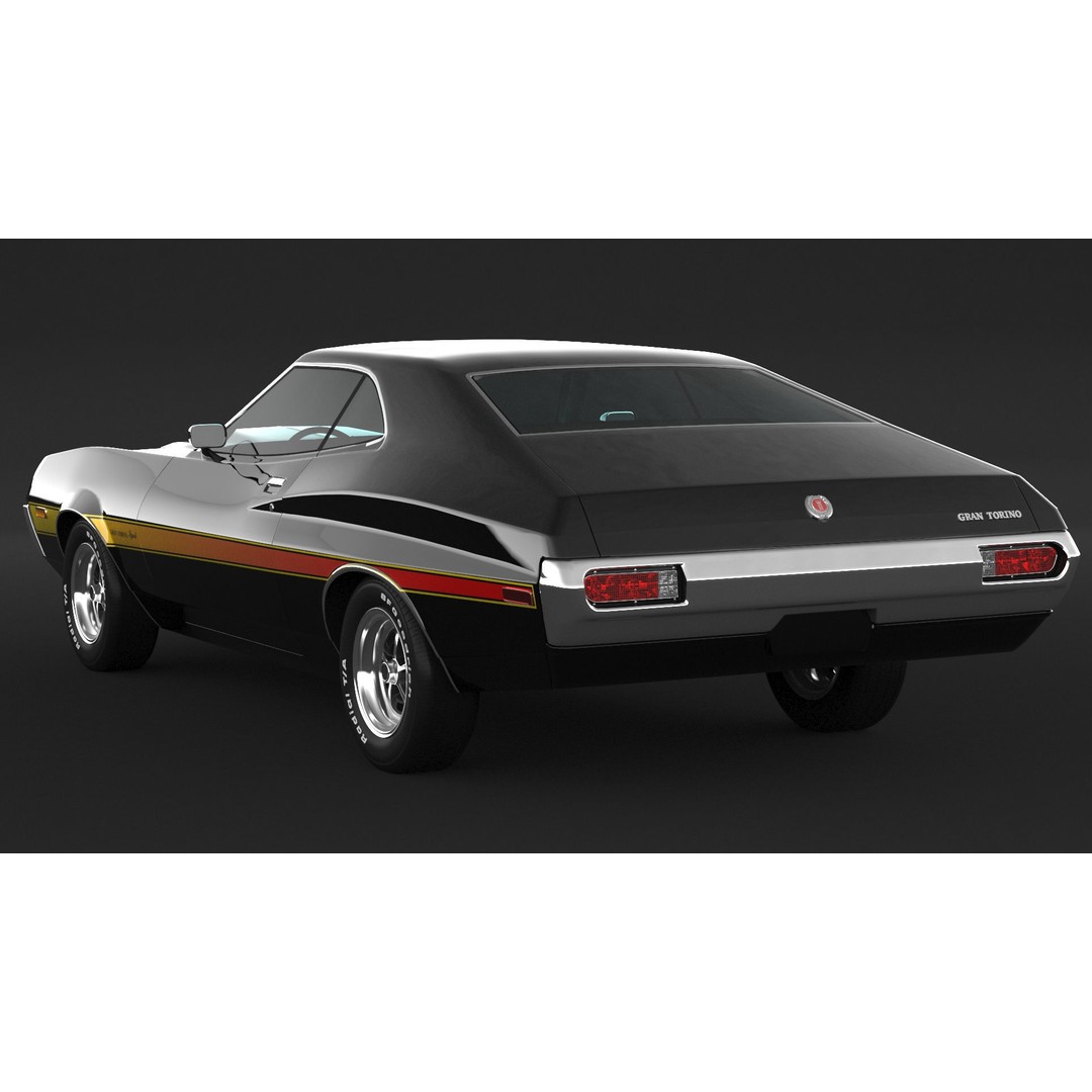 Ford Gran Torino Sport 3D Model – High Poly Game Asset, FBX, OBJ - View 9
