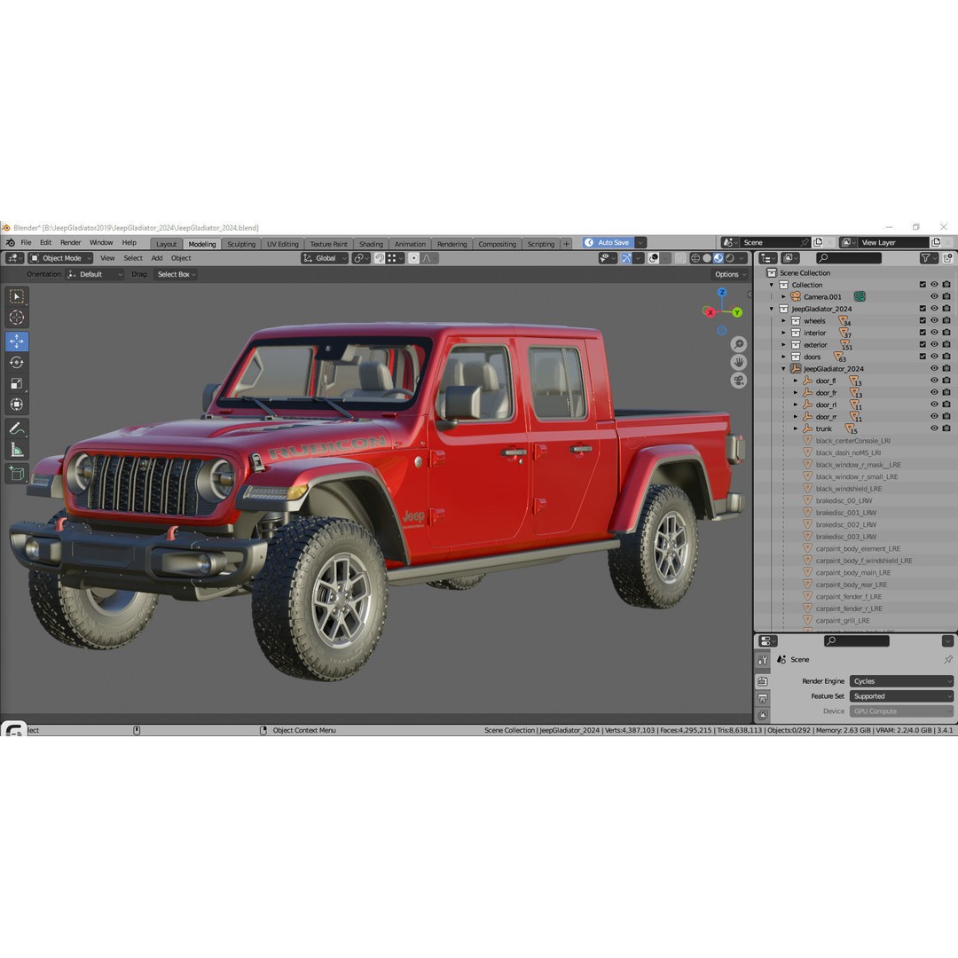 Jeep Gladiator 2024 3D Model – High Poly Game Asset, FBX, OBJ, Blender - View 41