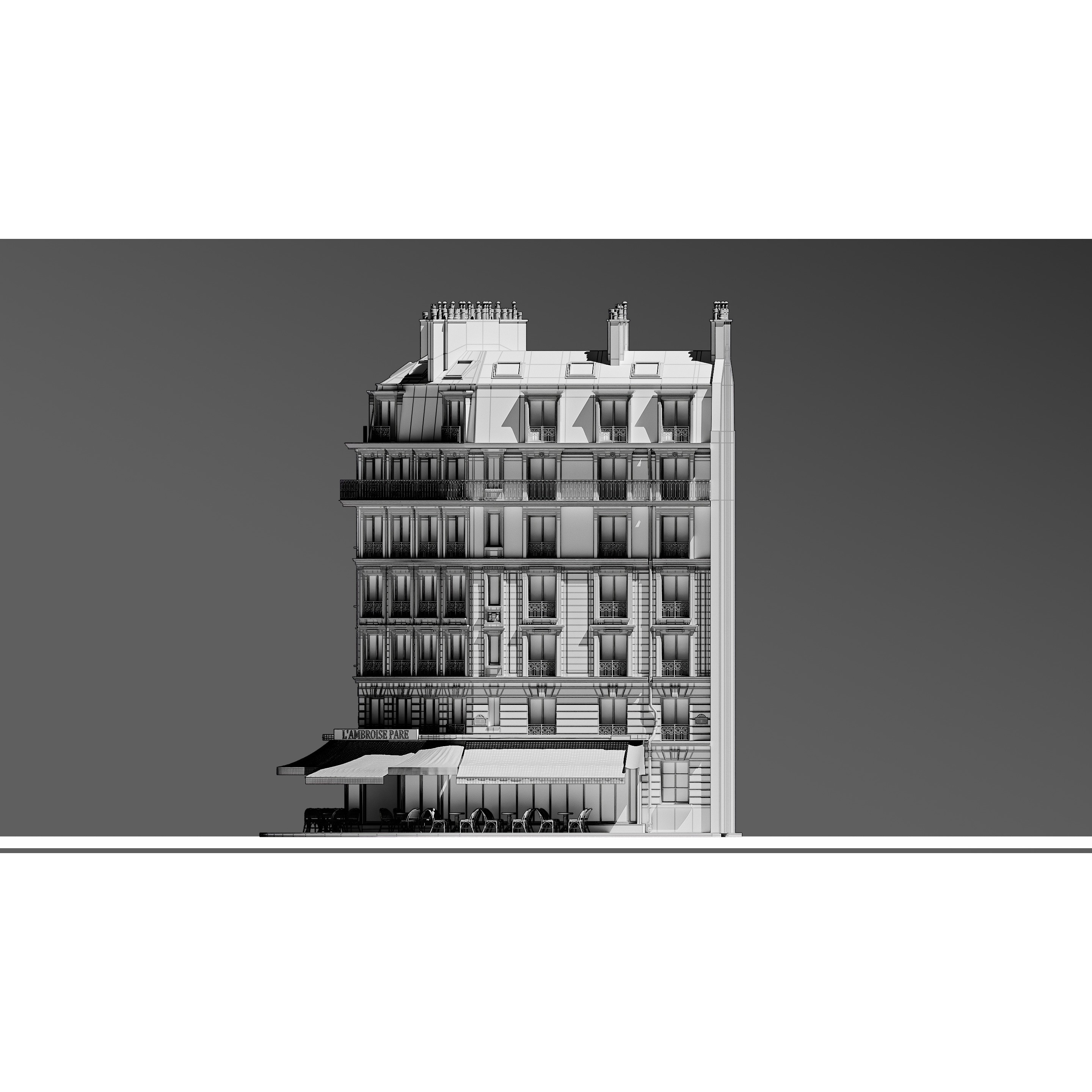 European Corner Cafe Building - Game-Ready 3D Model