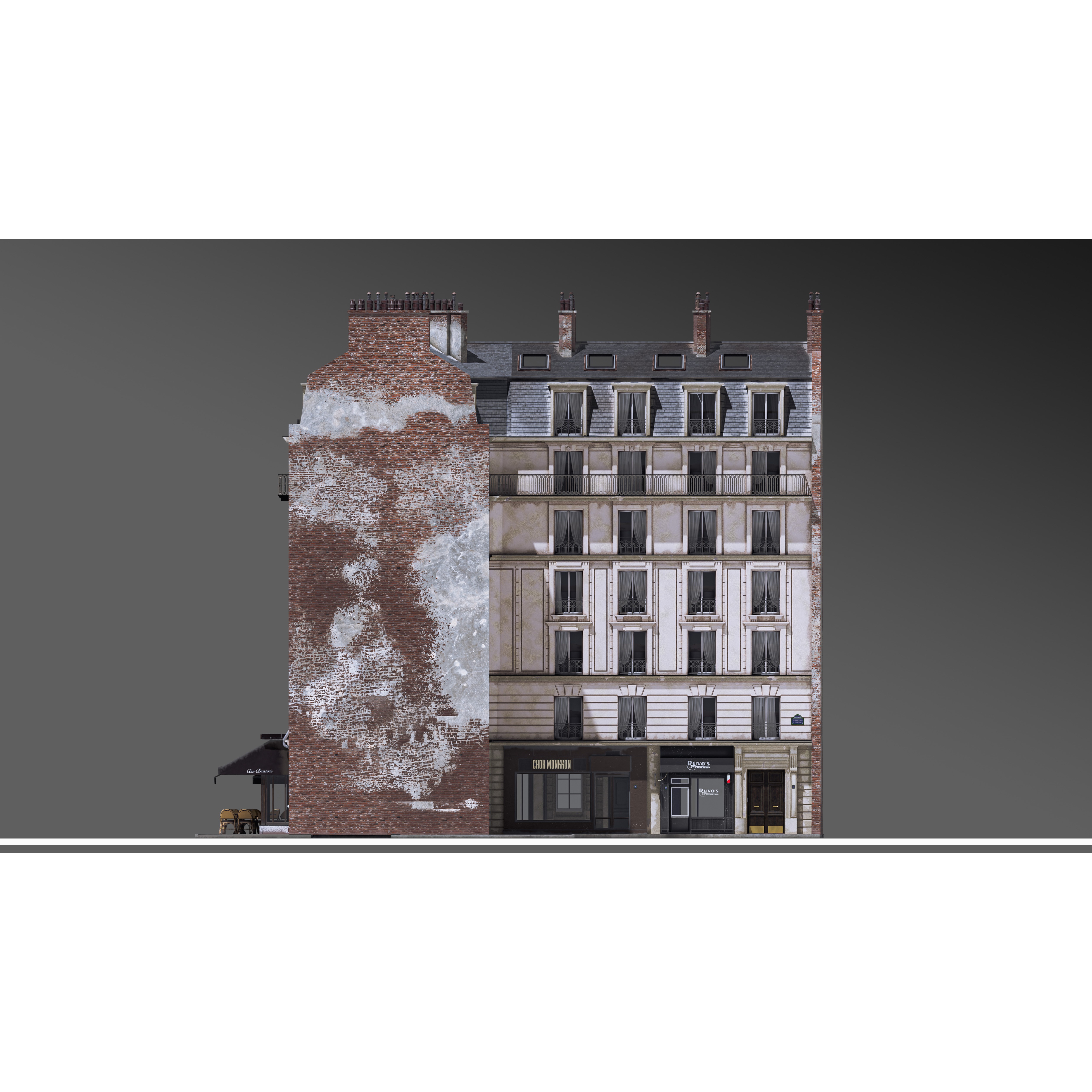 European Corner Cafe Building - Game-Ready 3D Model - View 10