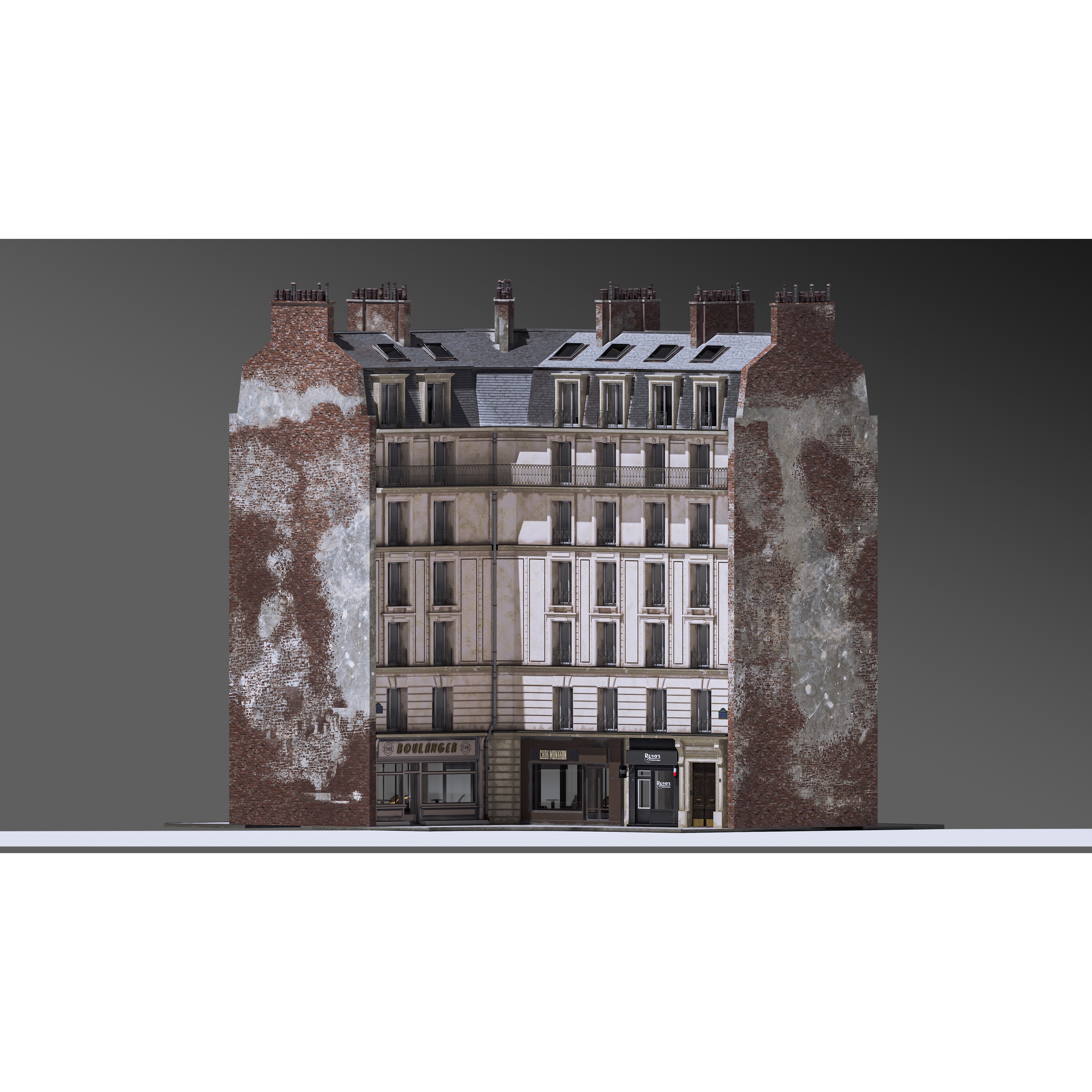 European Corner Cafe Building - Game-Ready 3D Model - View 11