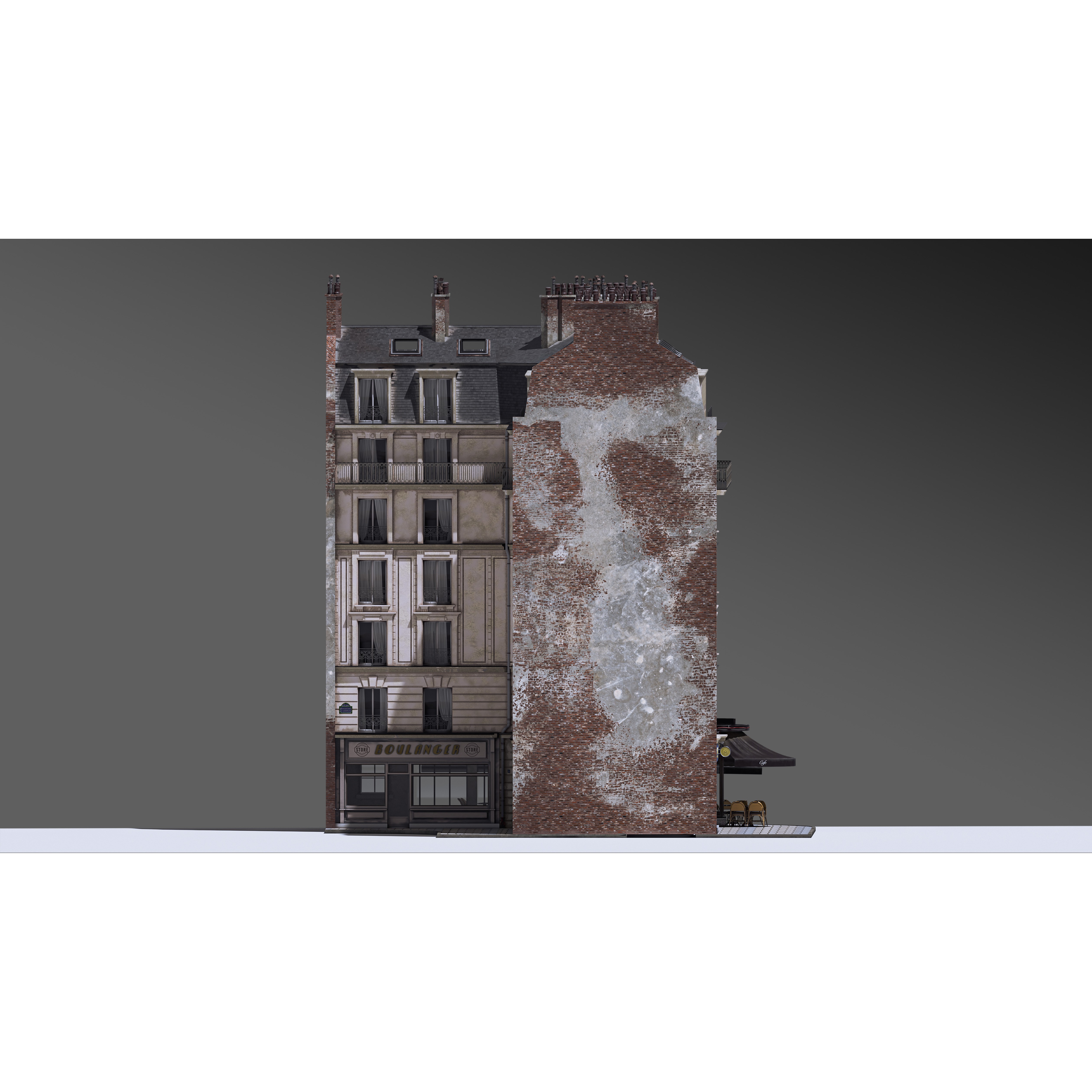 European Corner Cafe Building - Game-Ready 3D Model - View 12
