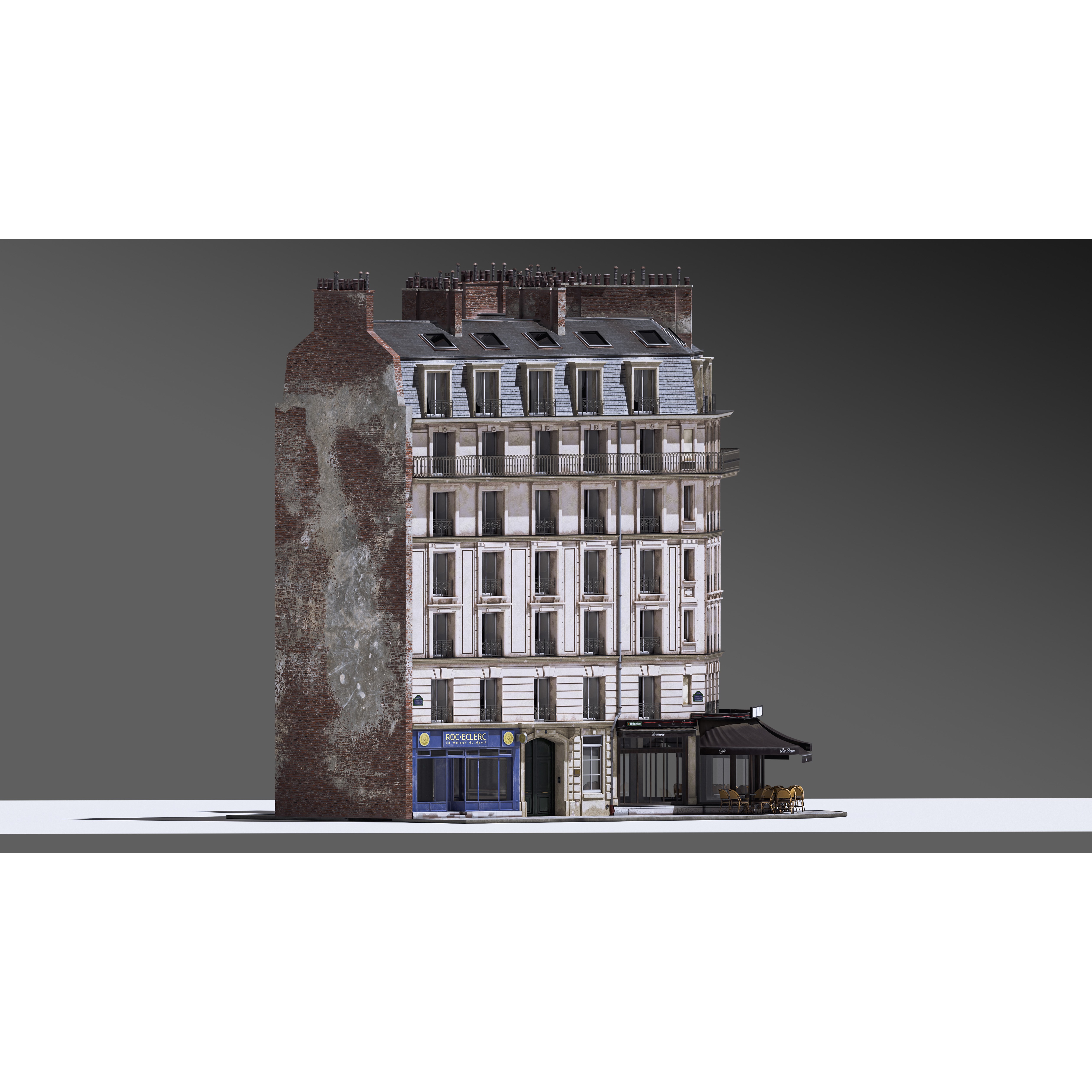 European Corner Cafe Building - Game-Ready 3D Model - View 13