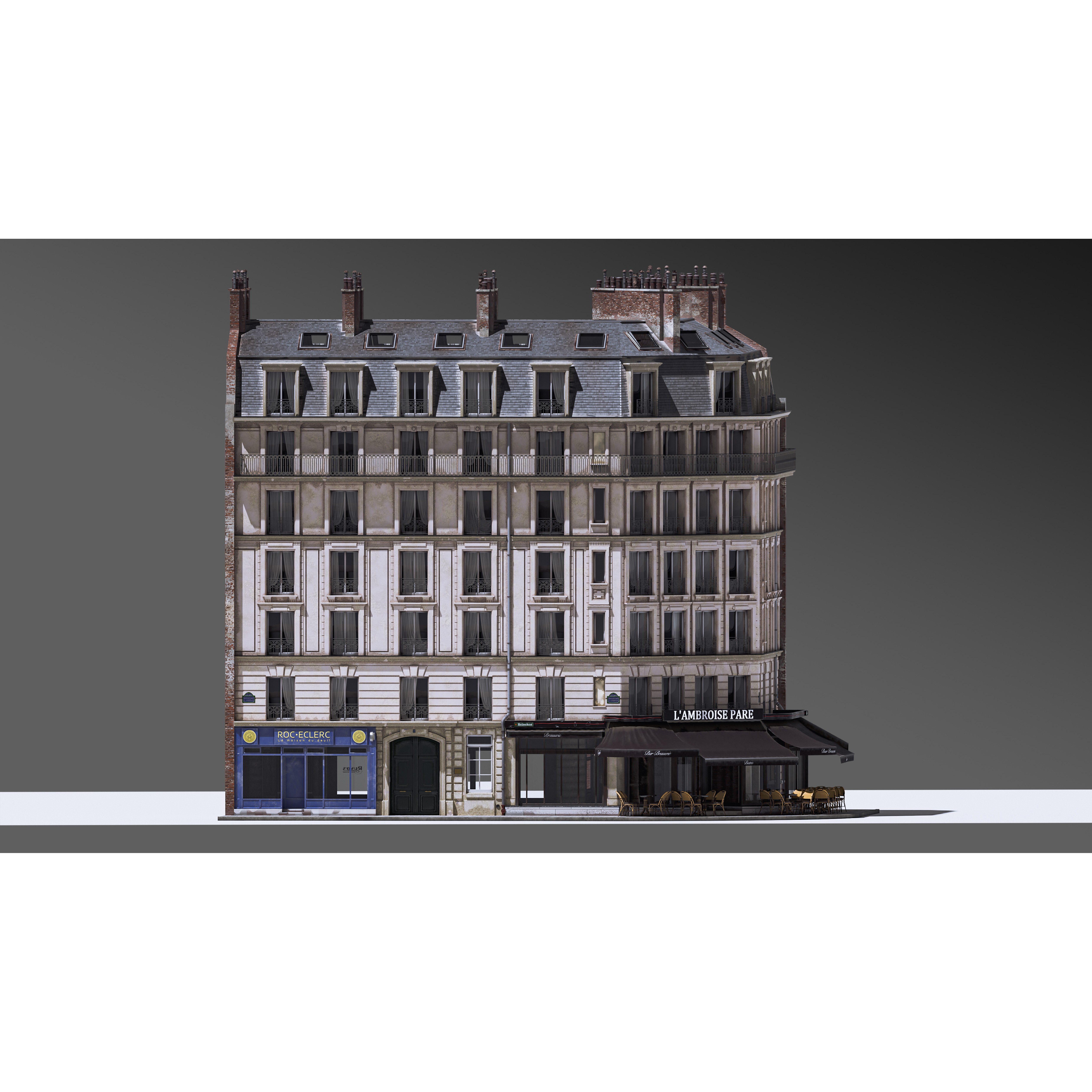 European Corner Cafe Building - Game-Ready 3D Model - View 14