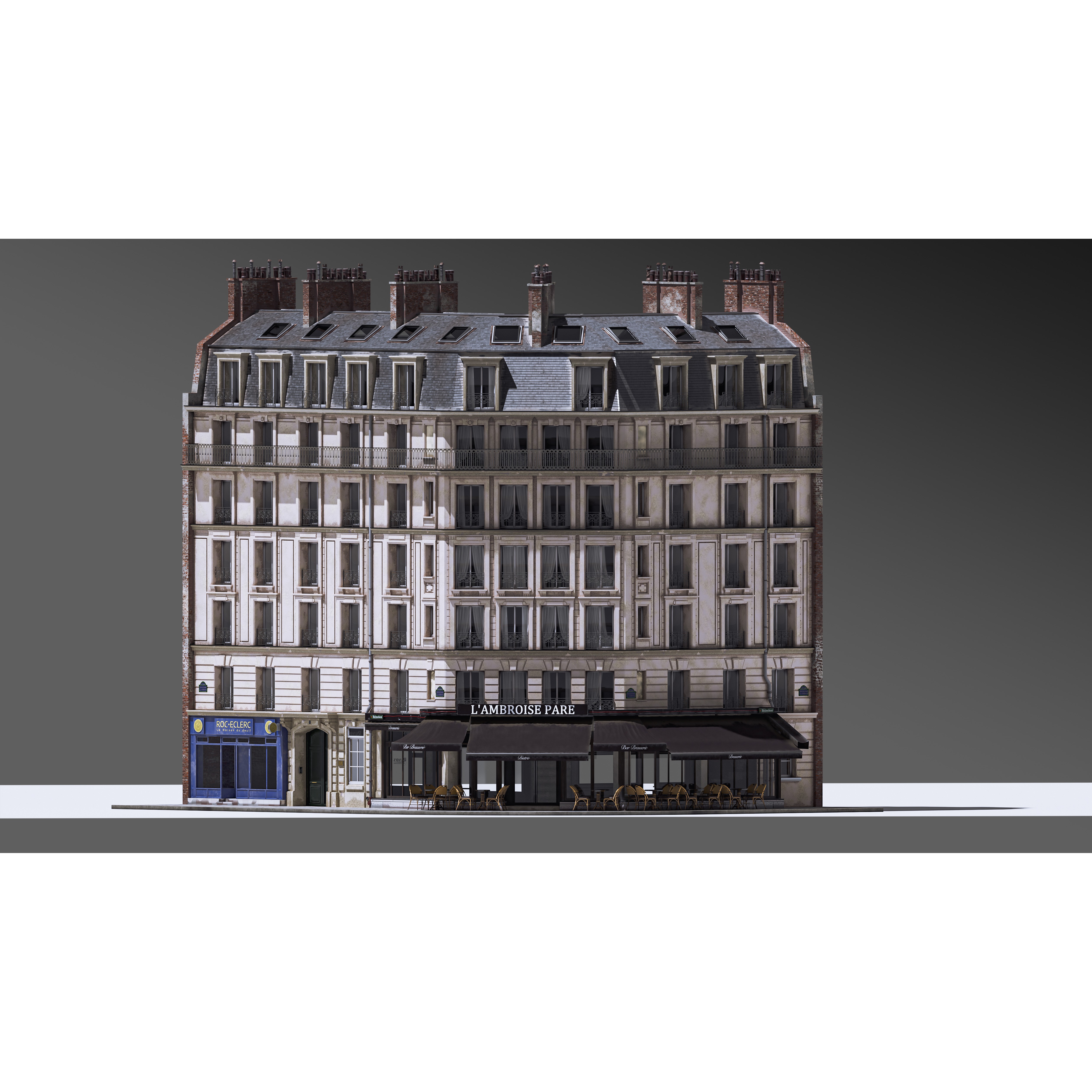 European Corner Cafe Building - Game-Ready 3D Model - View 15