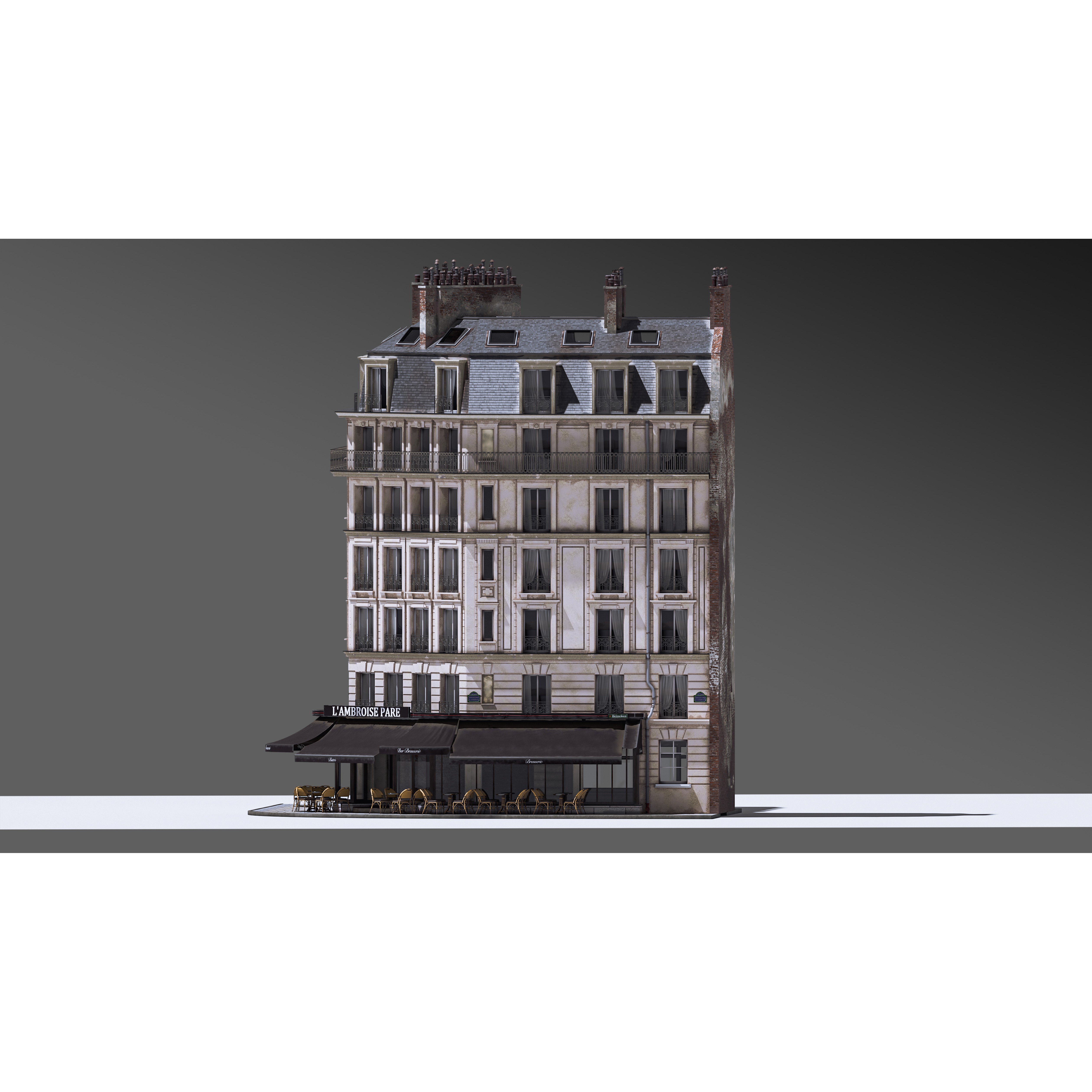 European Corner Cafe Building - Game-Ready 3D Model - View 16