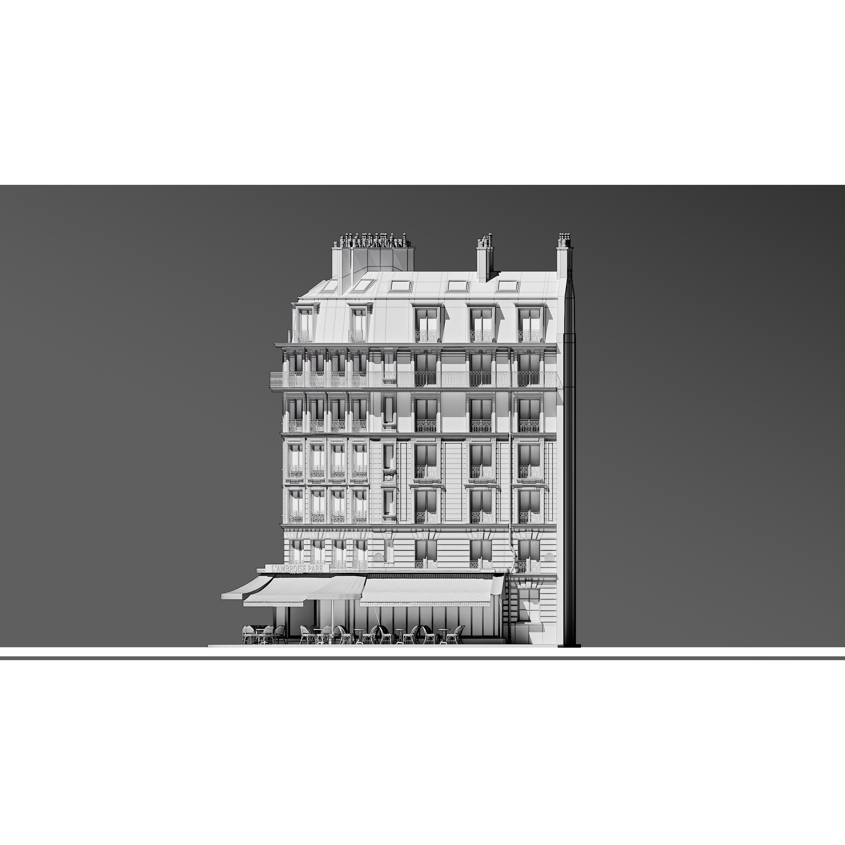 European Corner Cafe Building - Game-Ready 3D Model - View 17