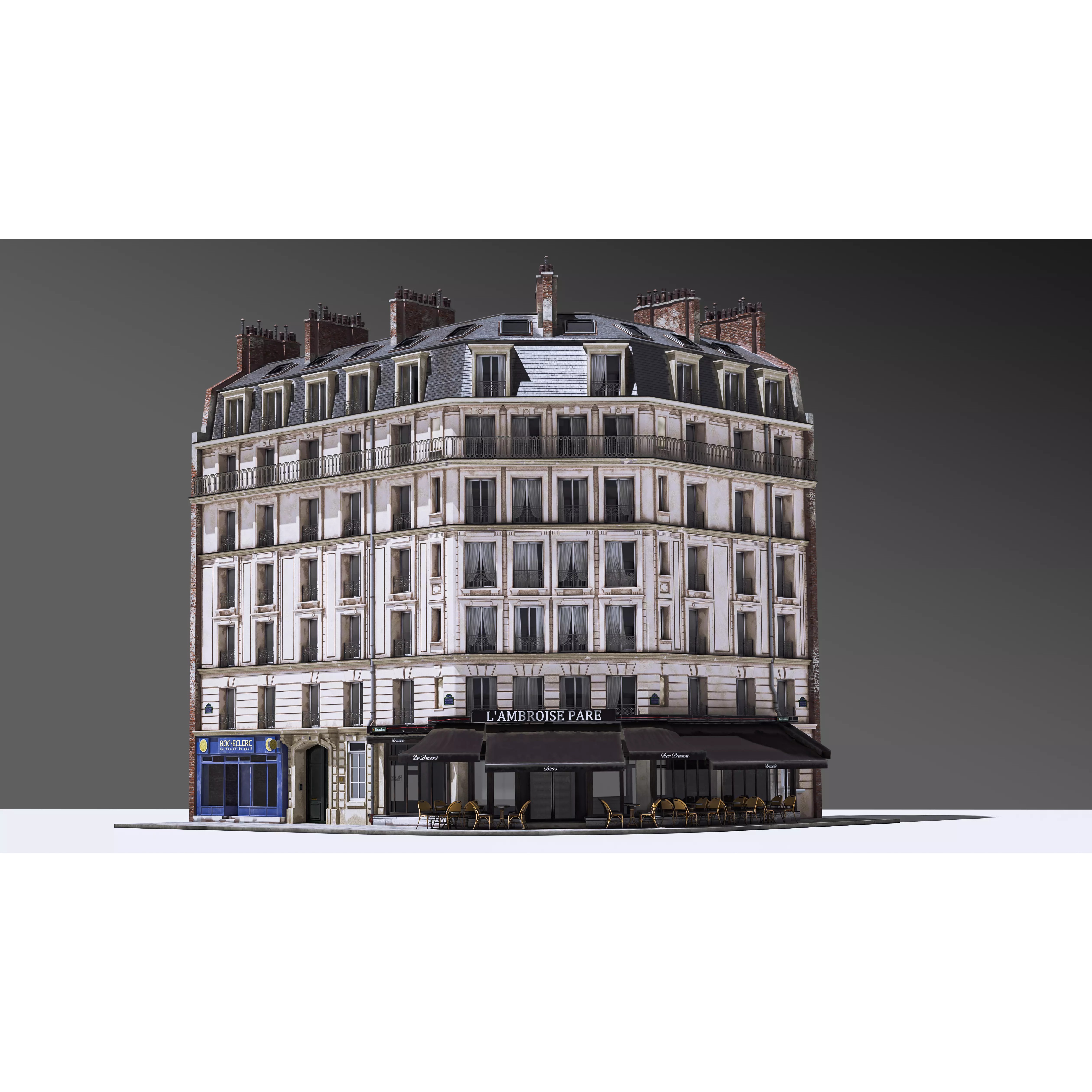 European Corner Cafe Building - Game-Ready 3D Model - View 2