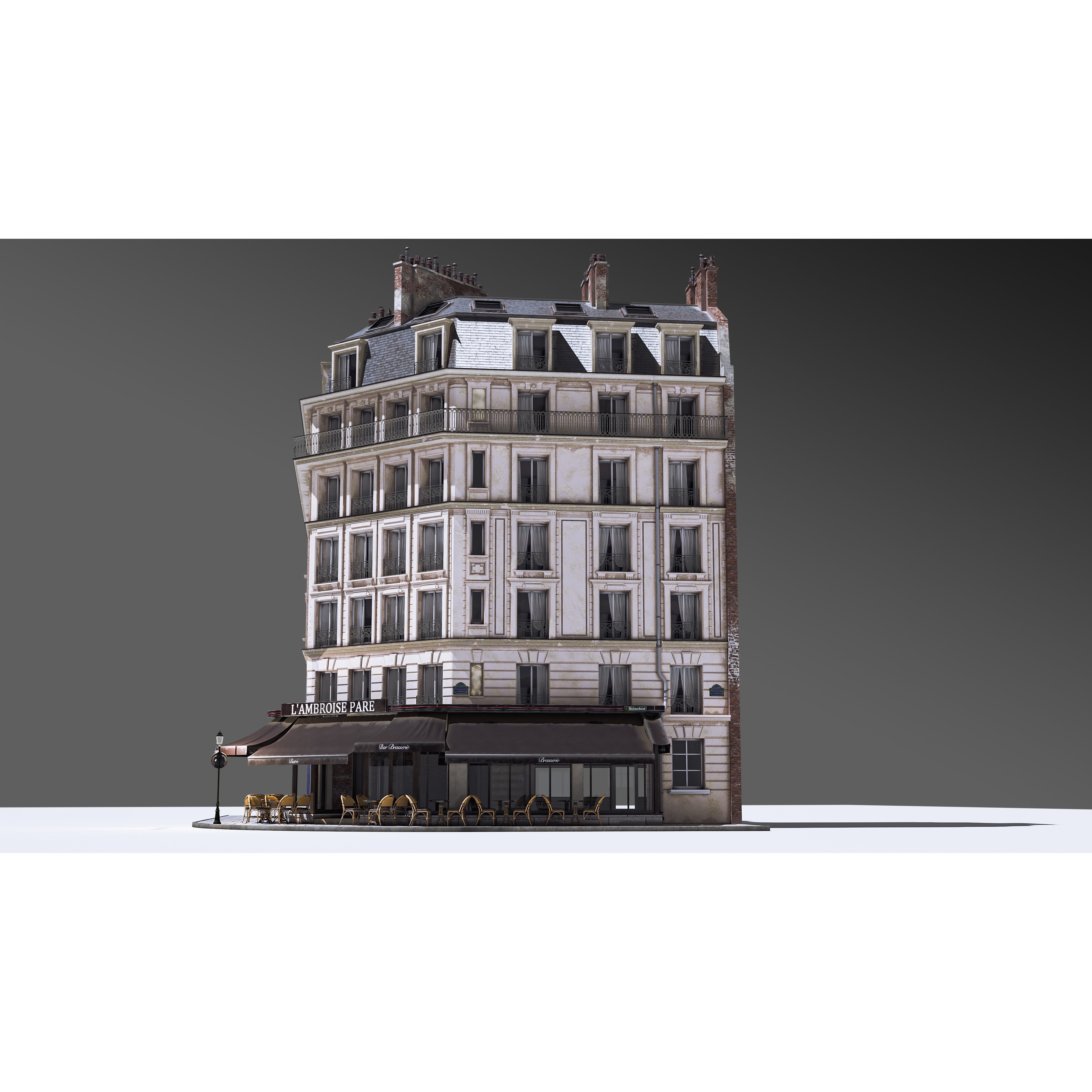 European Corner Cafe Building - Game-Ready 3D Model - View 3