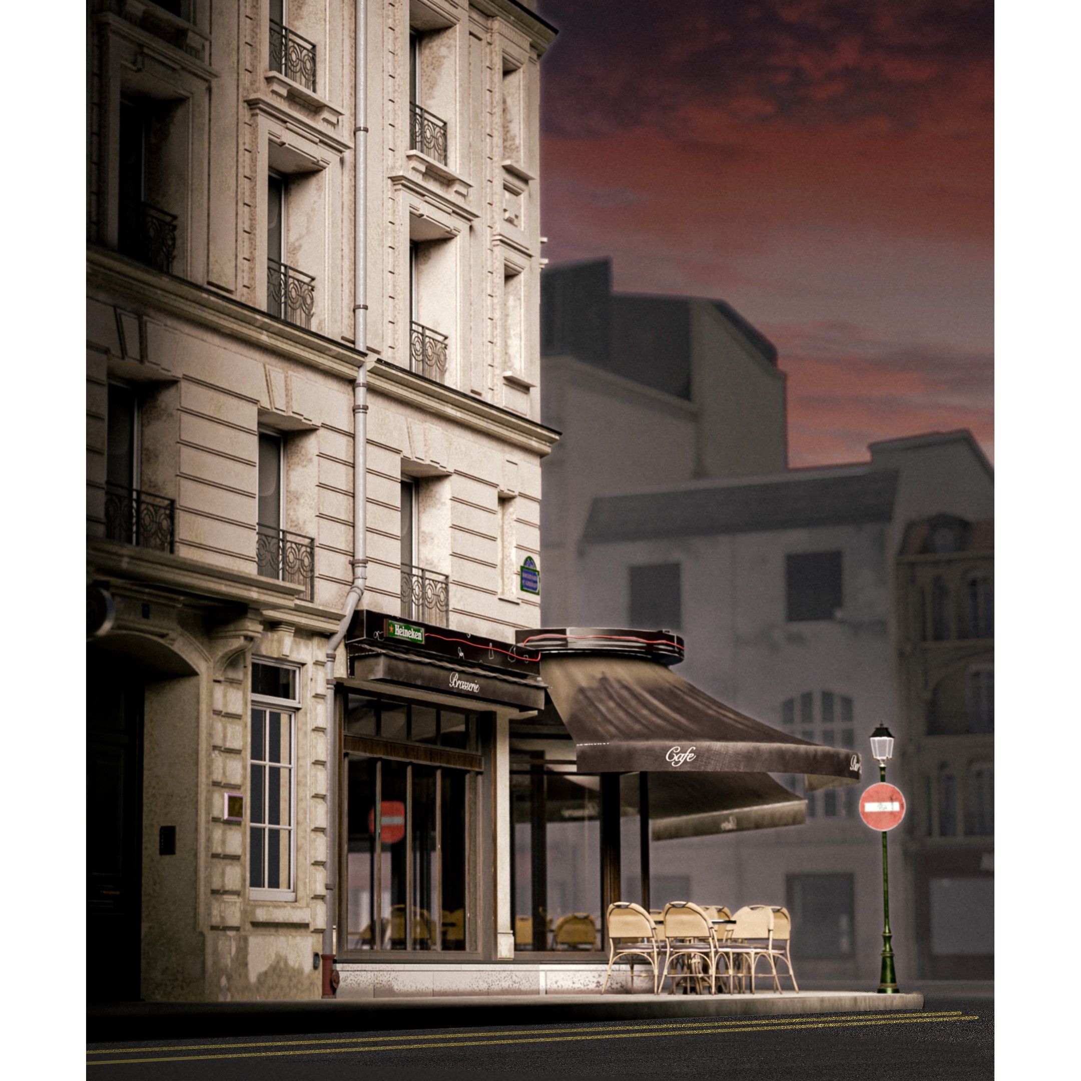 European Corner Cafe Building - Game-Ready 3D Model - View 4
