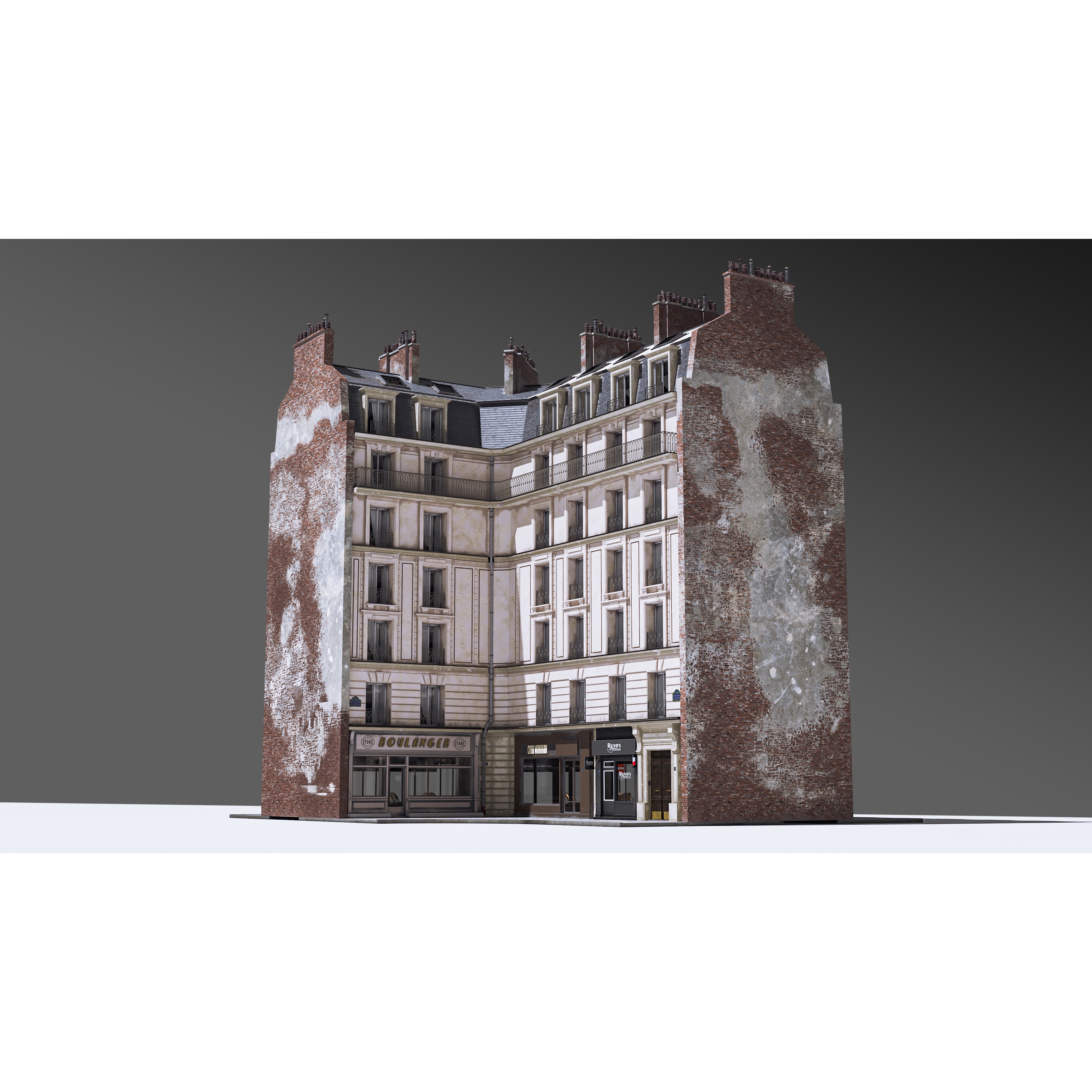 European Corner Cafe Building - Game-Ready 3D Model - View 6