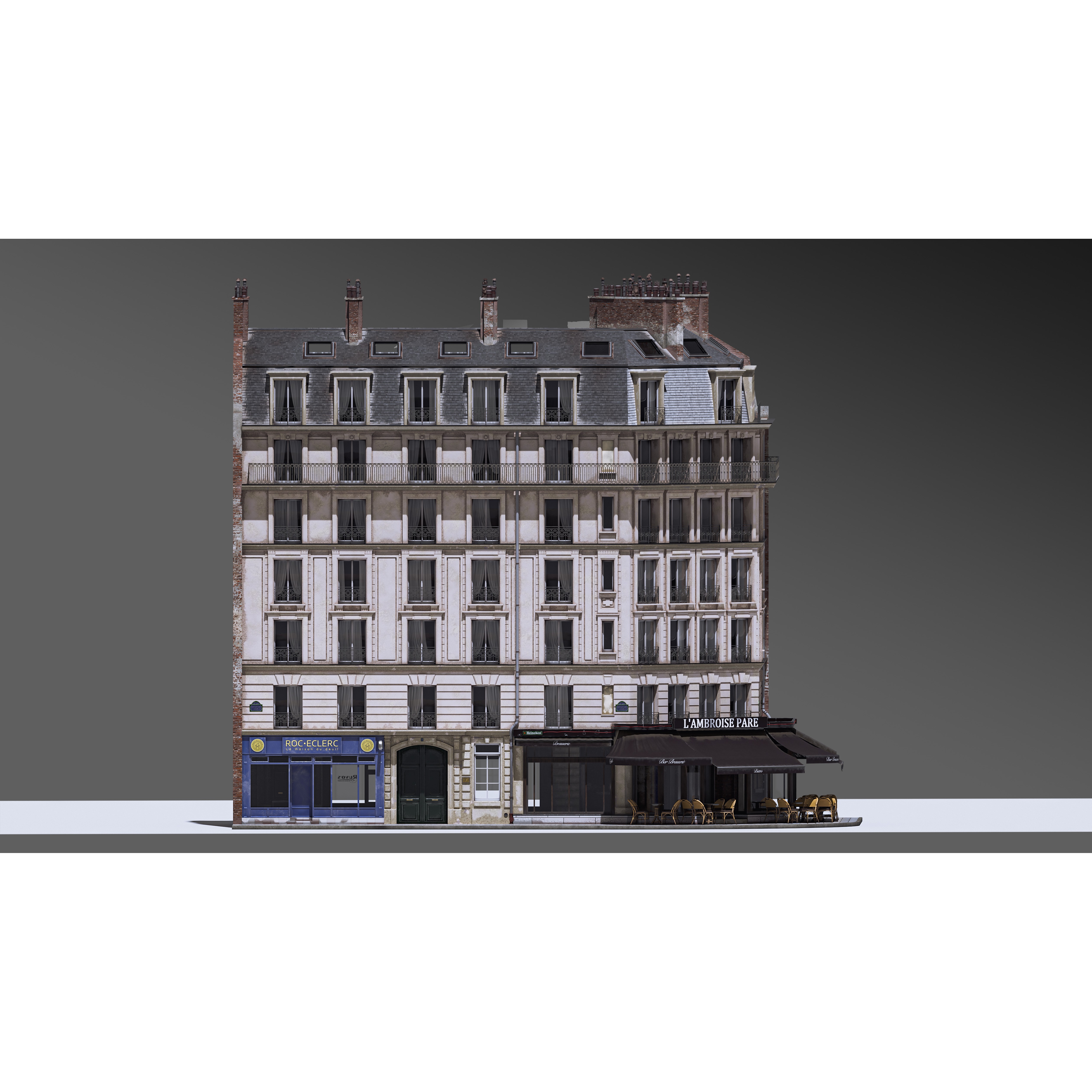 European Corner Cafe Building - Game-Ready 3D Model - View 7