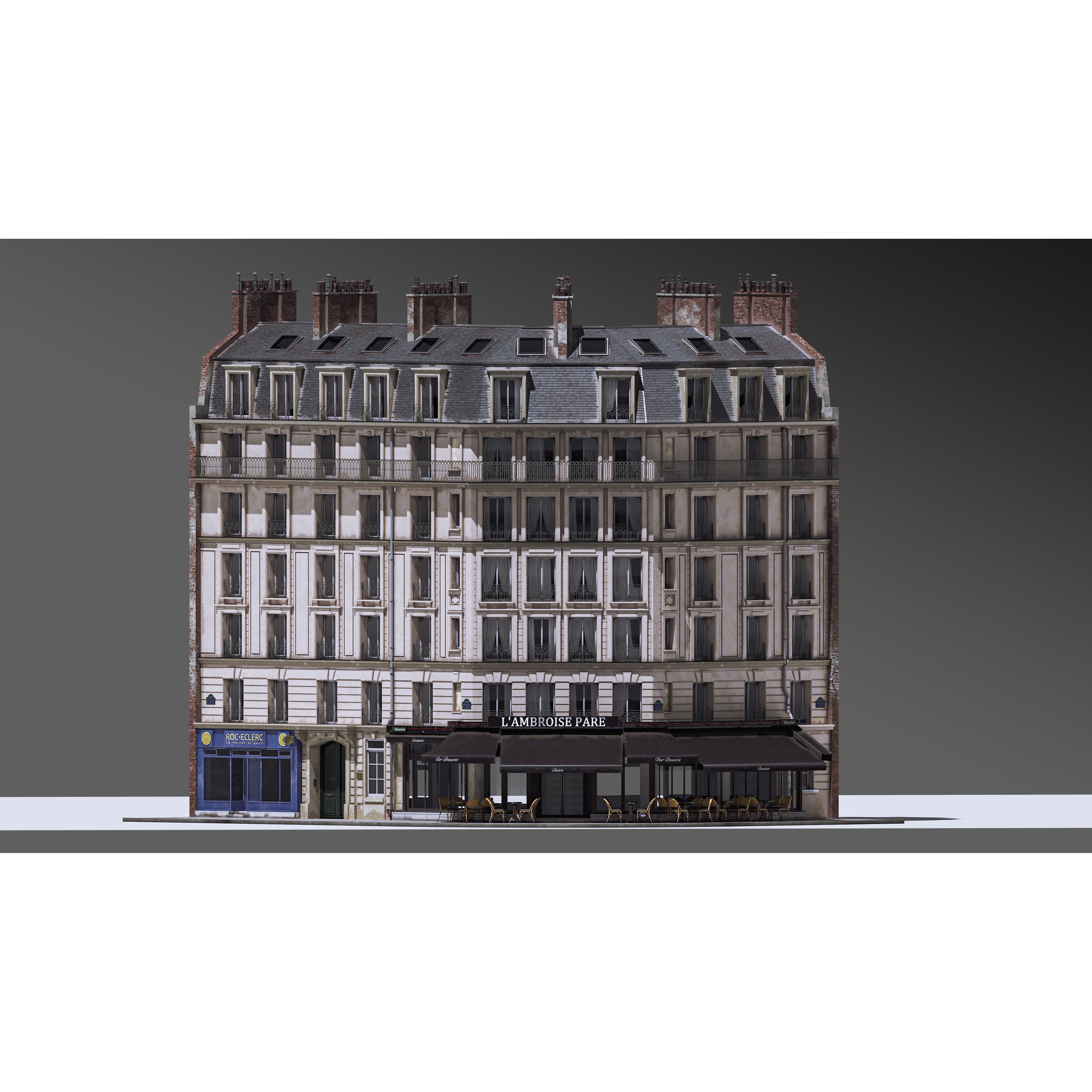 European Corner Cafe Building - Game-Ready 3D Model - View 8