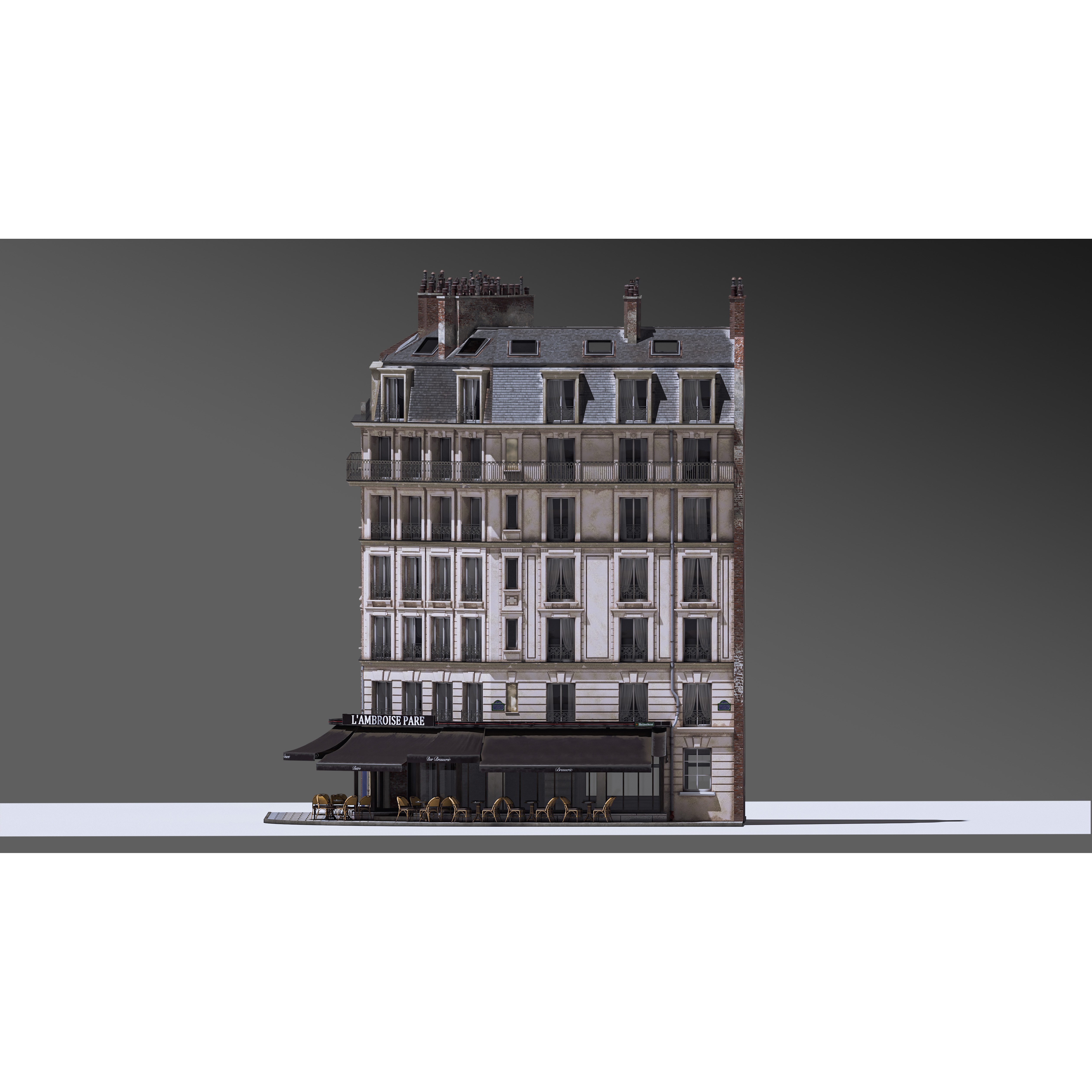 European Corner Cafe Building - Game-Ready 3D Model - View 9