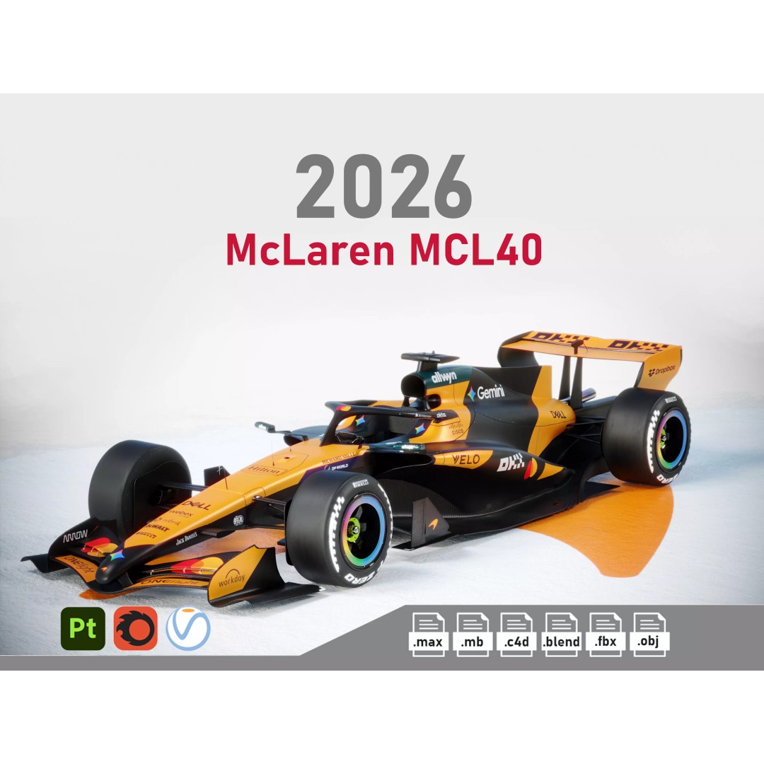 F1 McLaren MCL40 3D Model – PBR Racing Car with Textures, FBX, Blender - View 2
