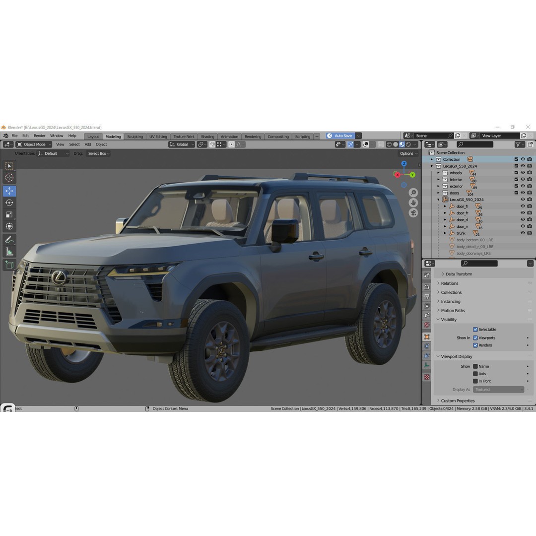 Lexus GX 2024 3D Model – High Poly SUV with Detailed Interior, FBX, OBJ, Blender - View 44