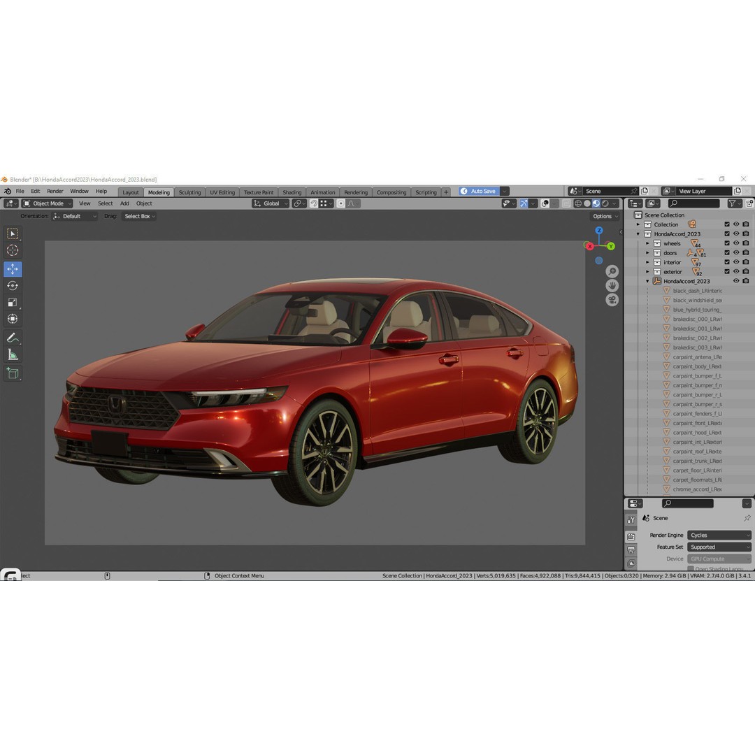 Honda Accord 2023 3D Model – Detailed Sedan with Rigged Interior, FBX, OBJ, Blender - View 45