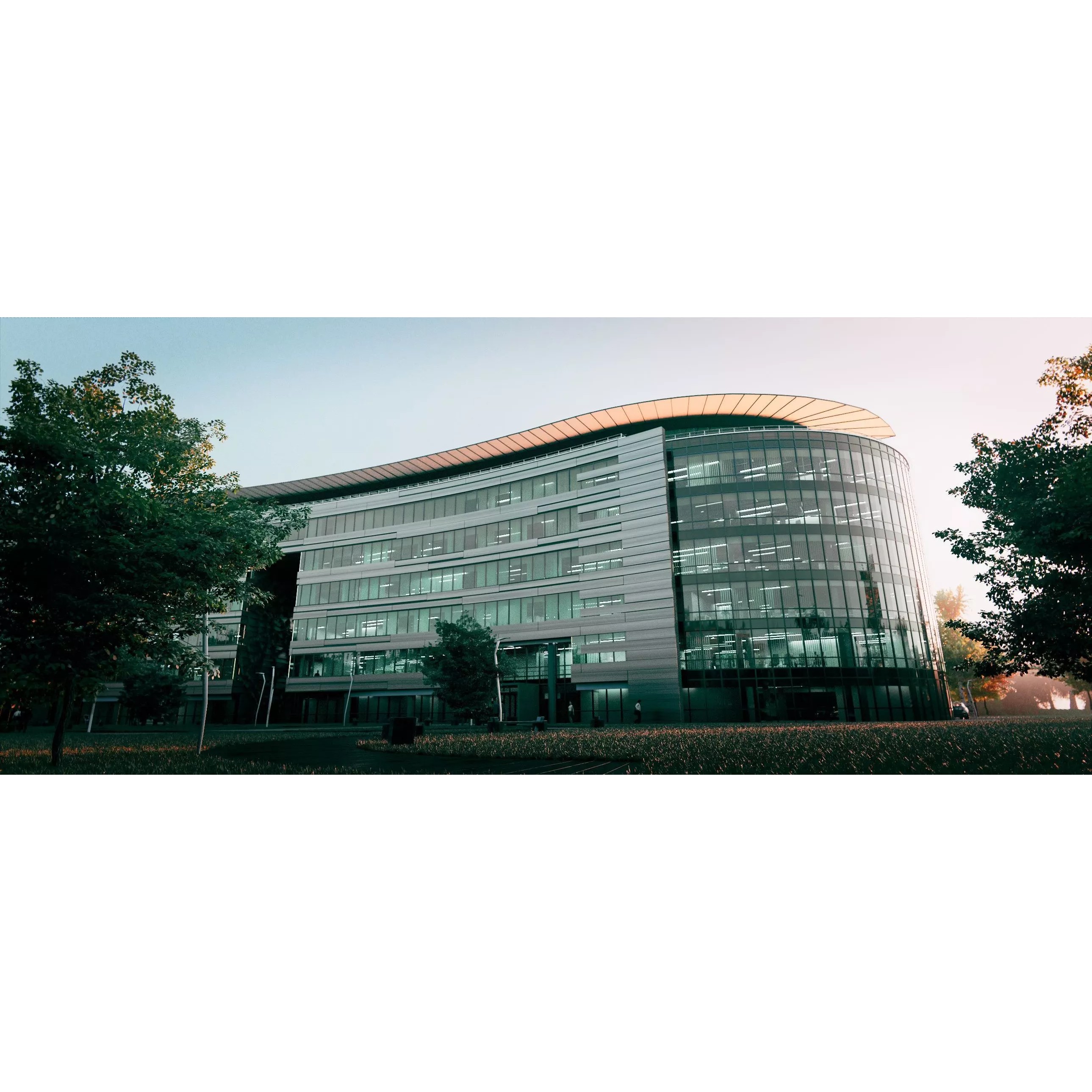 Glass Office Building - Day and Night 3D Model - View 2