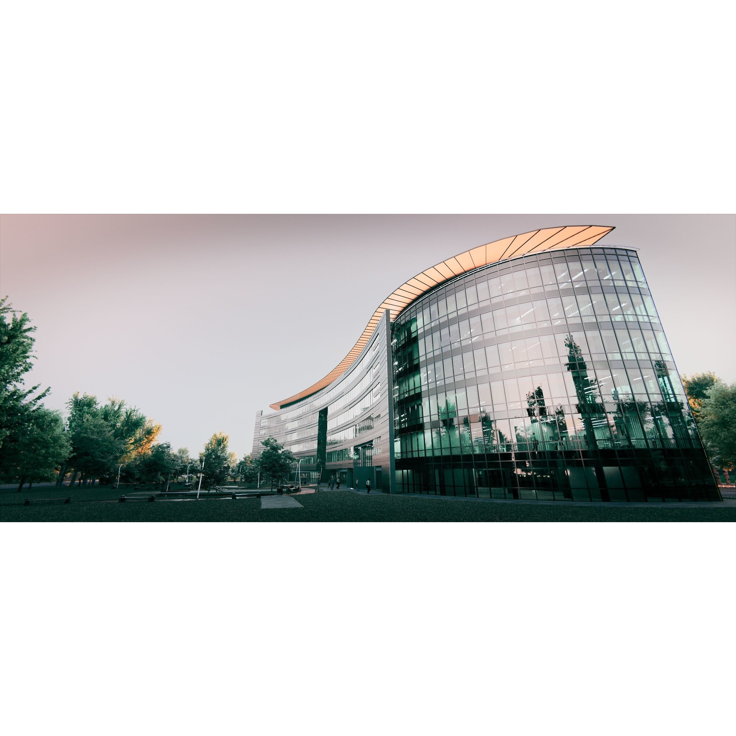 Glass Office Building - Day and Night 3D Model - View 3