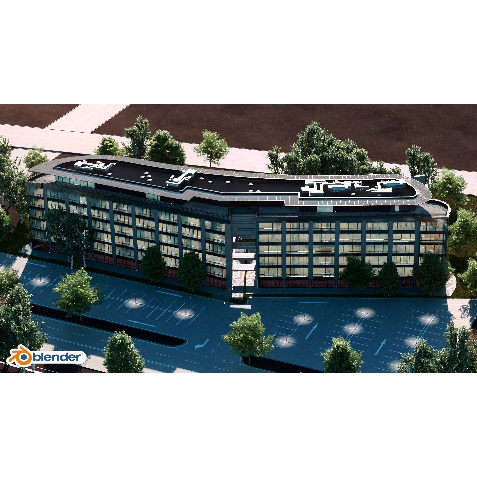 Glass Office Building - Day and Night 3D Model - View 42