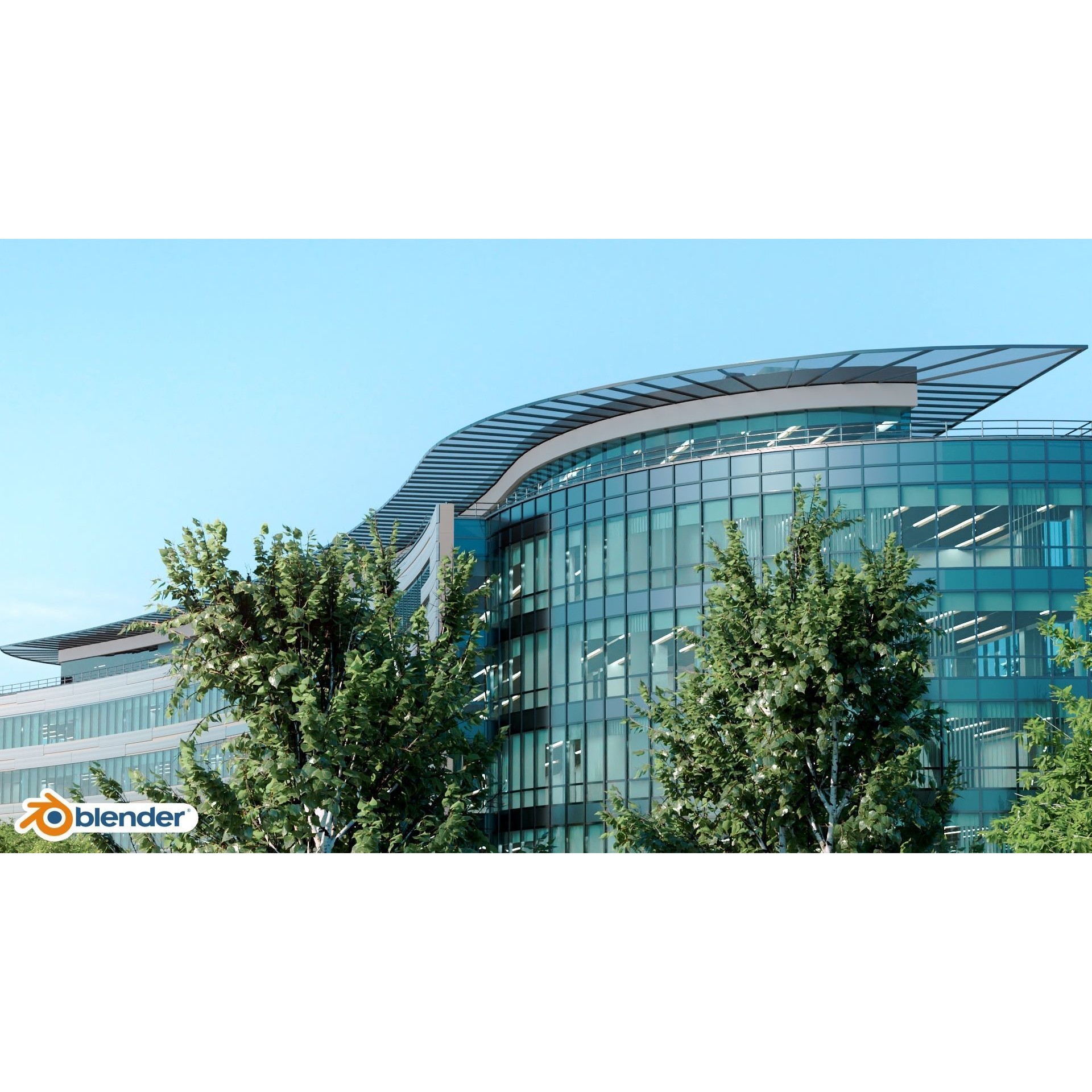 Glass Office Building - Day and Night 3D Model - View 48