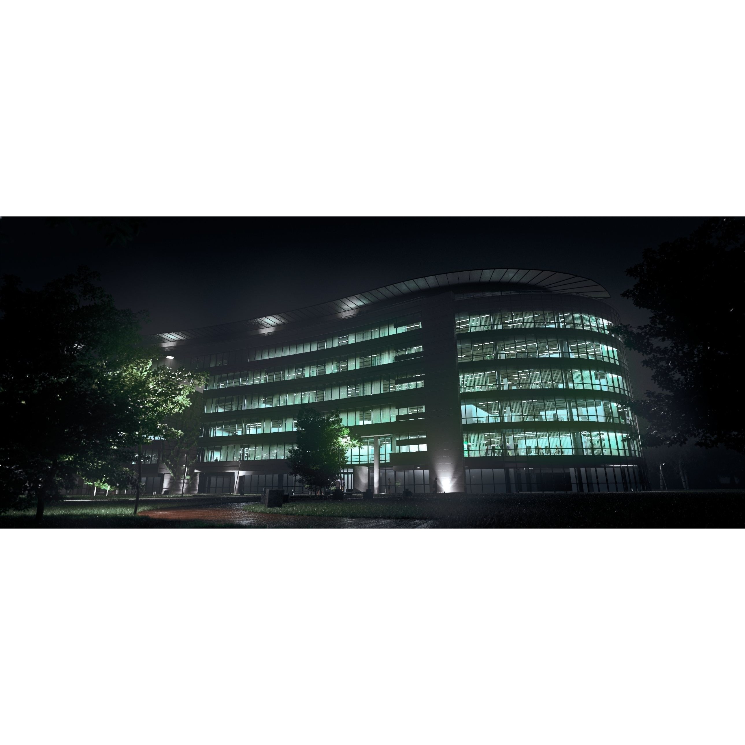 Glass Office Building - Day and Night 3D Model - View 65