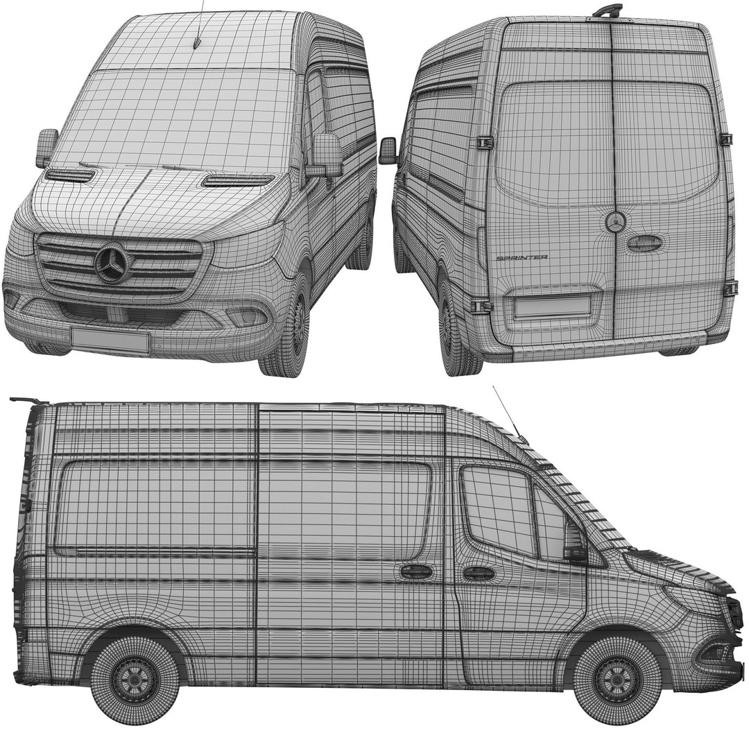 Mercedes-Benz Sprinter L2H2 Van 3D Model – High Poly Game Asset, FBX, OBJ, Blender - View 27