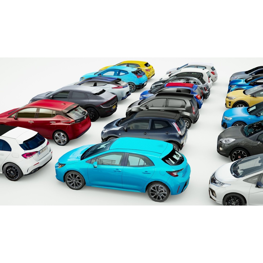 25 Low Poly Hatchbacks 3D Model – Game Ready Vehicles, FBX - View 11