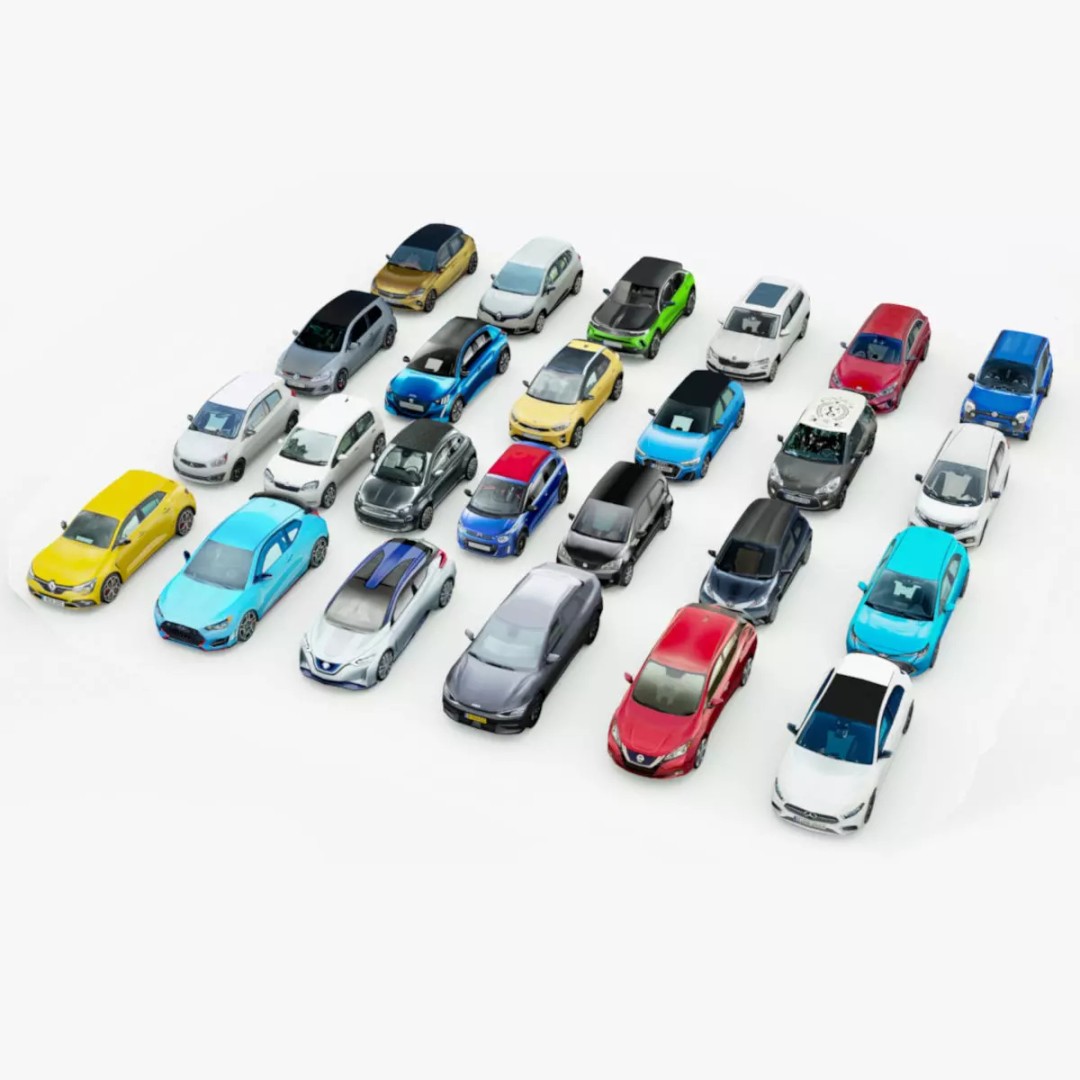 25 Low Poly Hatchbacks 3D Model – Game Ready Vehicles, FBX - View 2